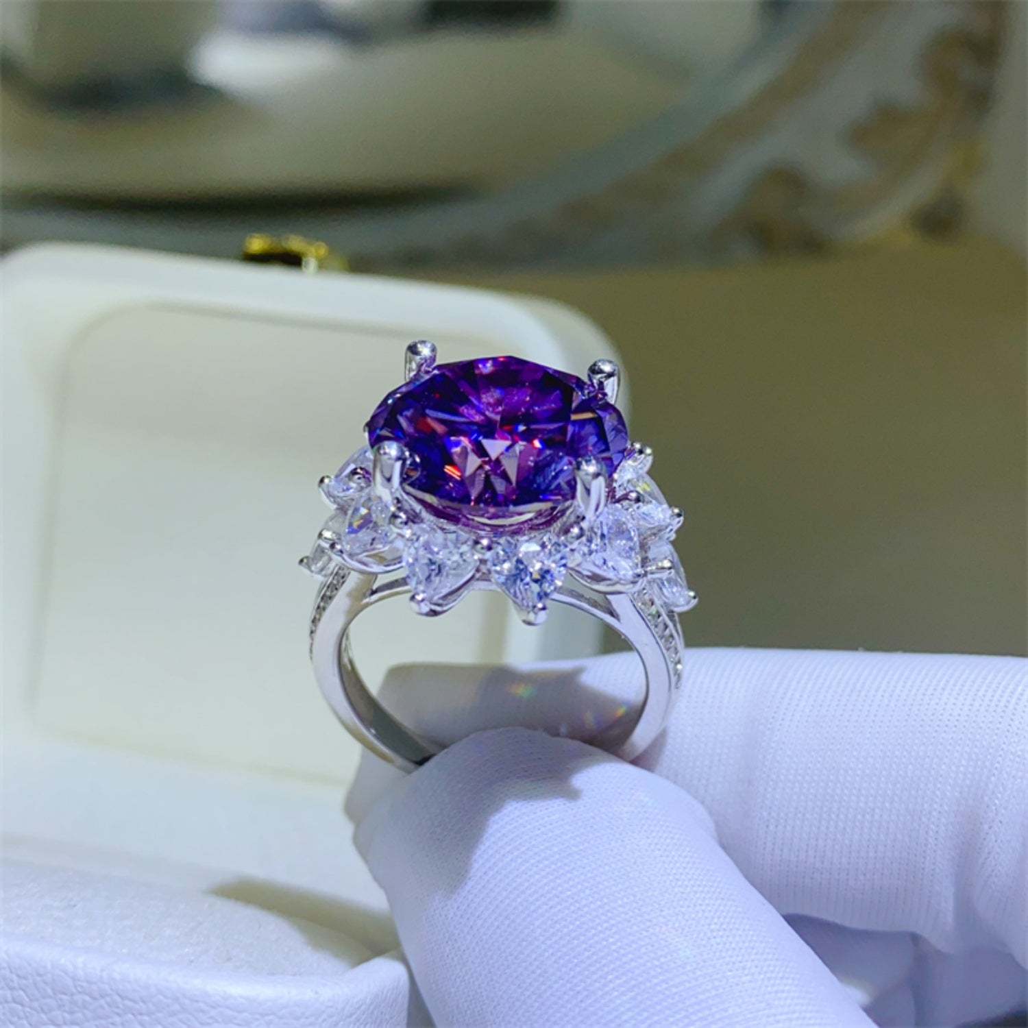 10 Carat Purple Sparkala™ Pure Sterling Silver Flower Shape Ring by Sparkala