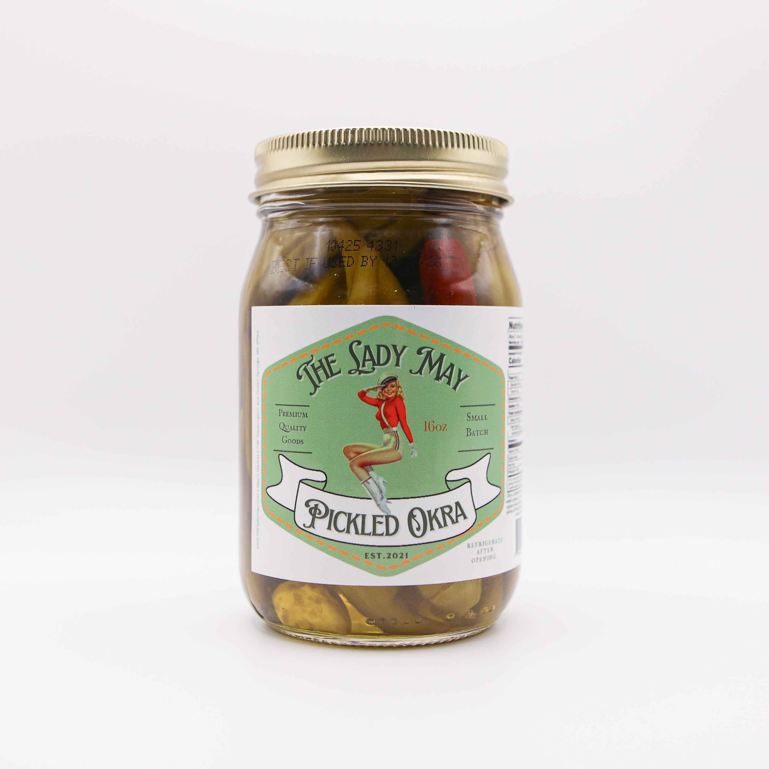 The Lady May Mild Pickled Okra - Small Batch Southern Garlic Dill Okra