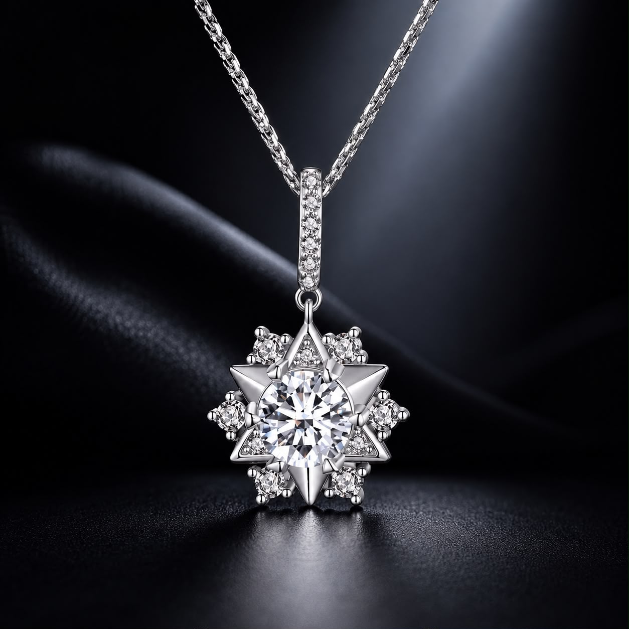 925 Sterling Silver Moissanite Necklace with Pavé Setting, 45cm, Platinum Plated, Women DestGlow