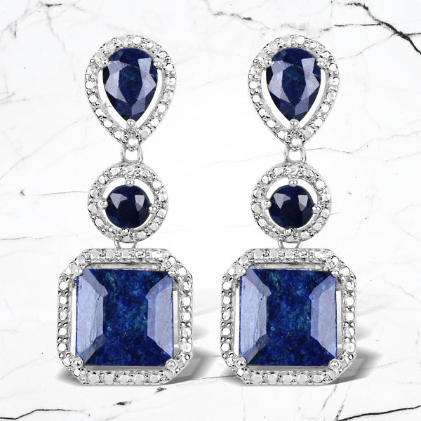 11.62 Carat Dyed Sapphire .925 Sterling Silver Earrings DestGlow
