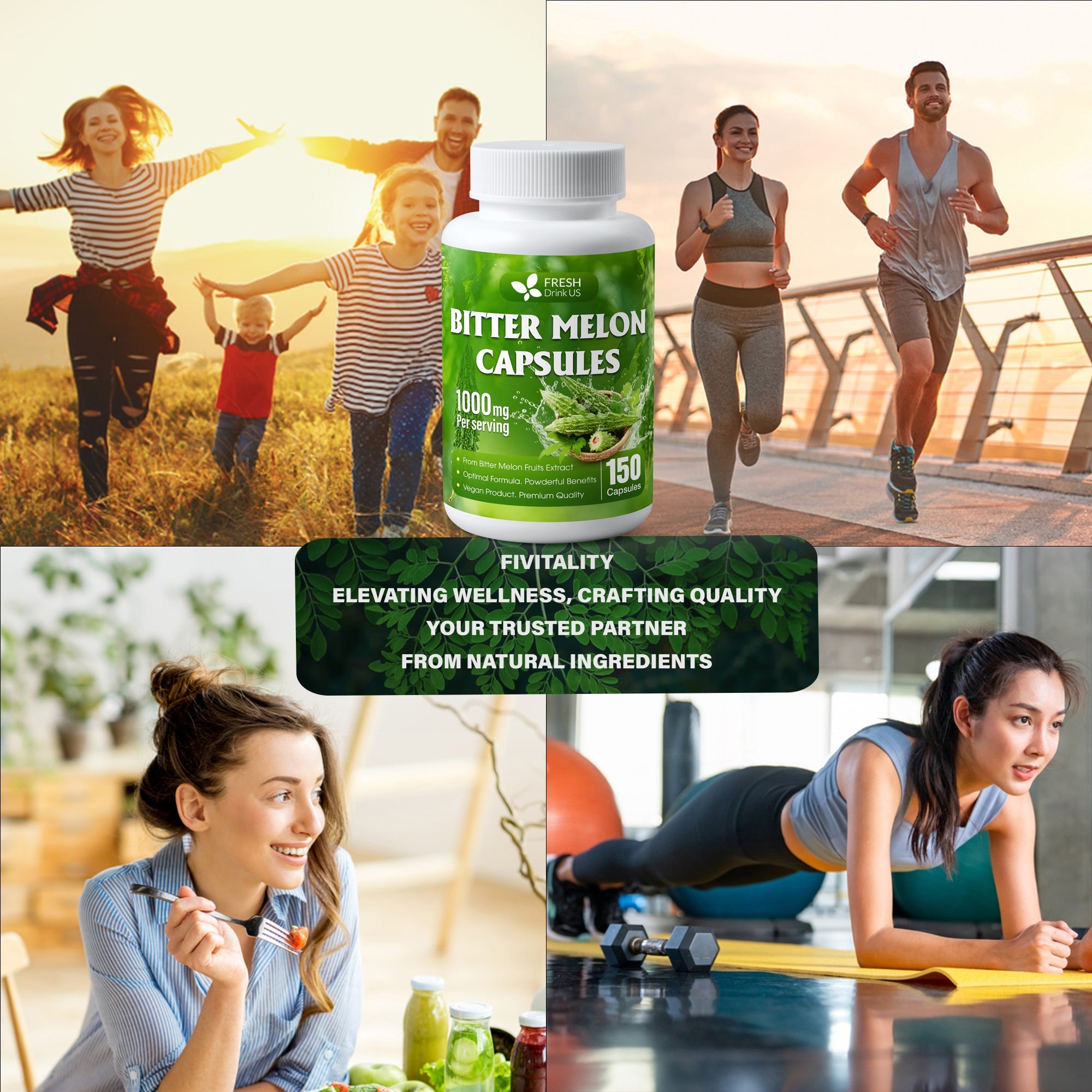 Bitter Melon Capsules, 1000mg, 150 Capsules - Gluten Free, Non-GMO by FreshDrinkUS - Natural and Premium Herbal Tea