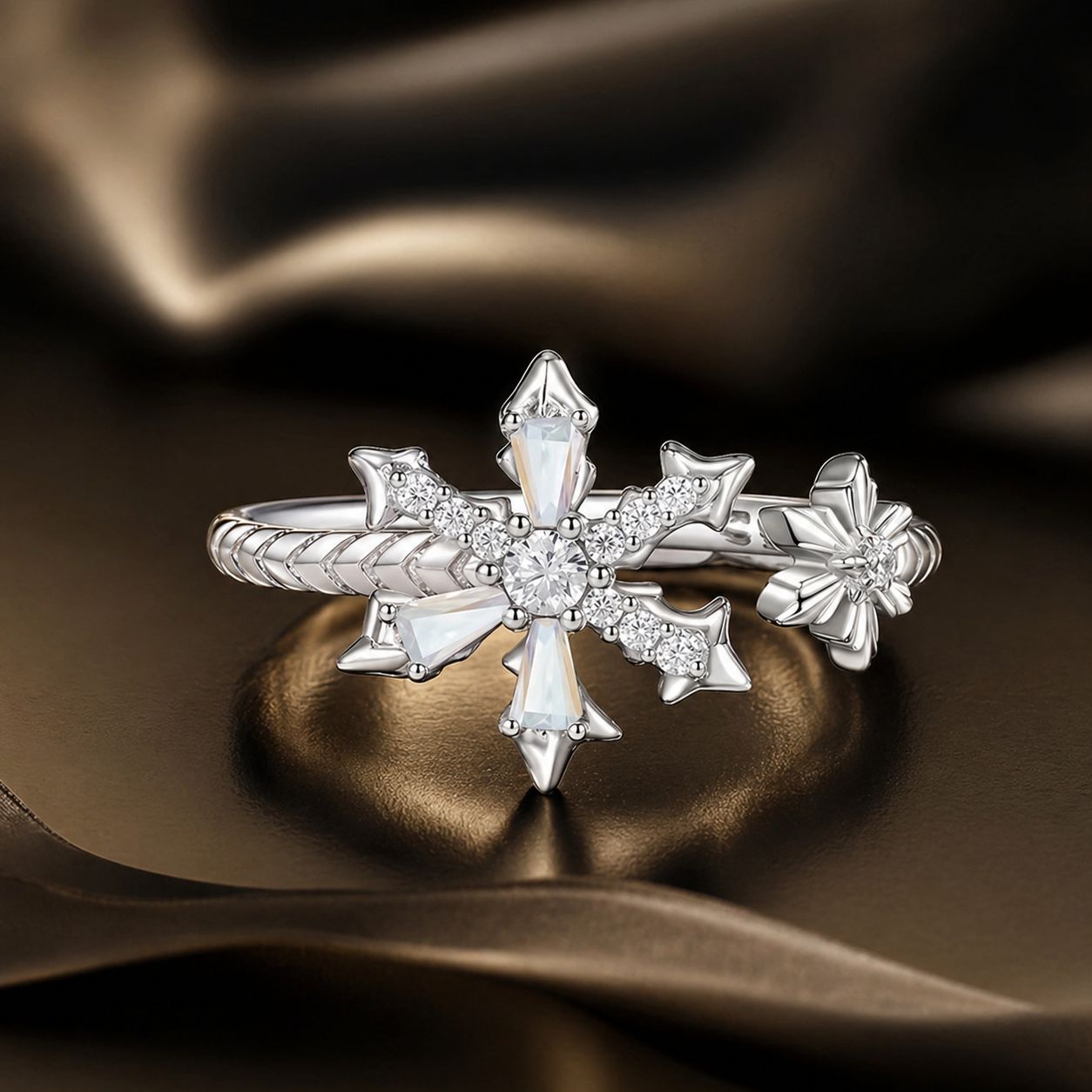 925 Sterling Silver Ring with White Gold Plating and CZ for Women DestGlow