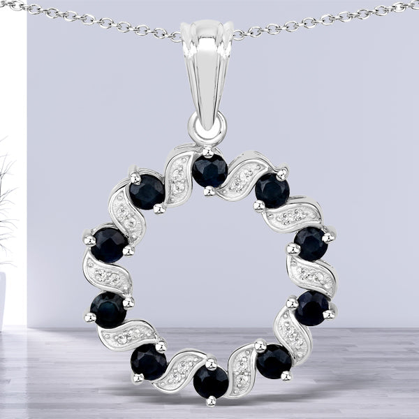 1.30 Carat Genuine Blue Sapphire and White Topaz .925 Sterling Silver Pendant by Bids.com