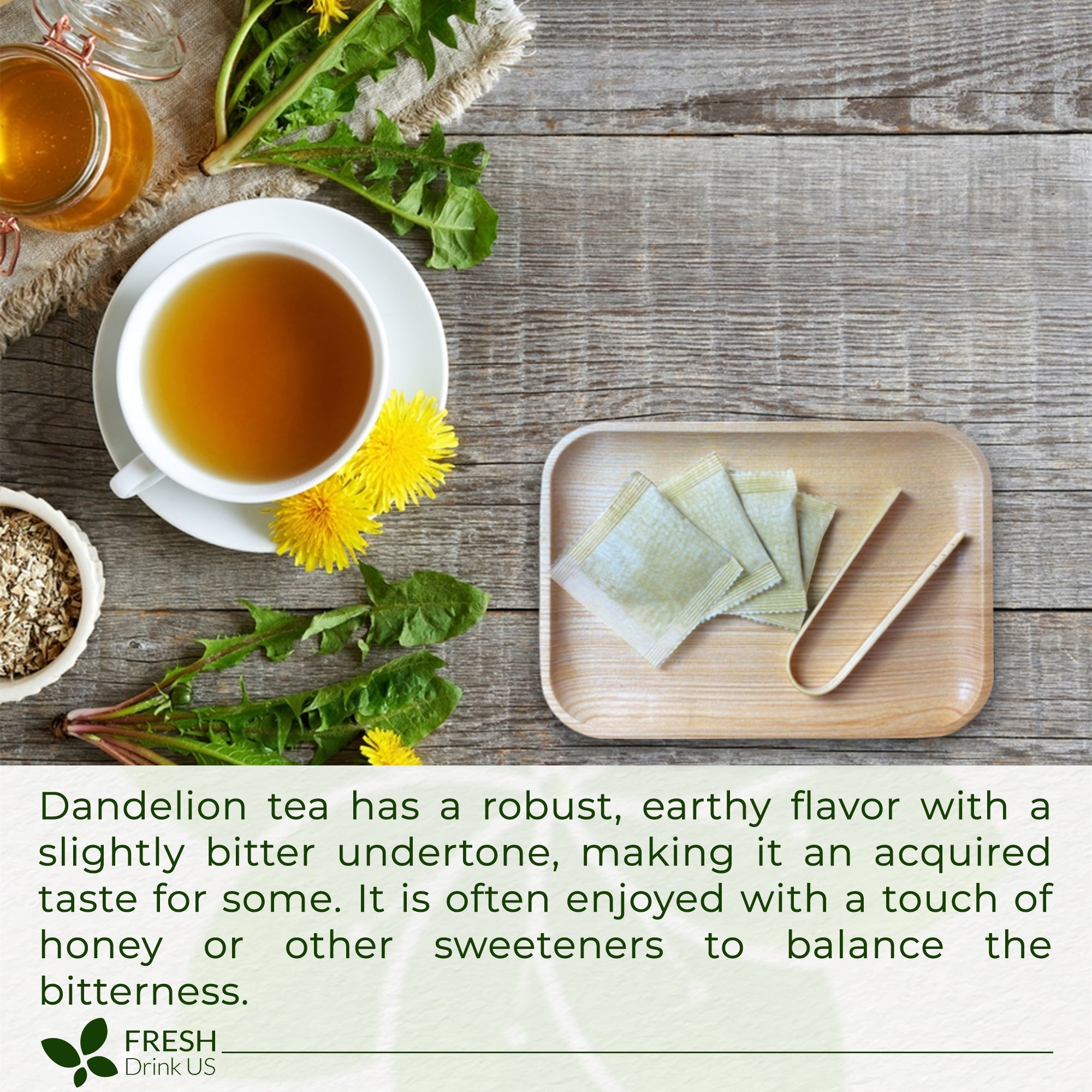 Dandelion Root Tea Bags, 100% Natural & Pure from Dandelion Root, Eco-Conscious Tea Bags, Dandelion Root Herbal Tea. Dandelion Root Tea. No Sugar, No Caffeine, No Gluten, Vegan. by FreshDrinkUS - Natural and Premium Herbal Tea