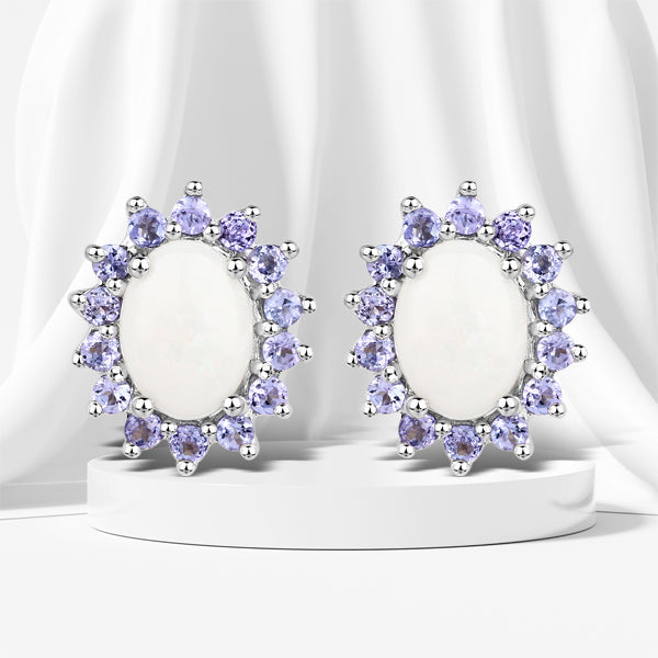 2.44 Carat Genuine Opal and Tanzanite .925 Sterling Silver Earrings DestGlow