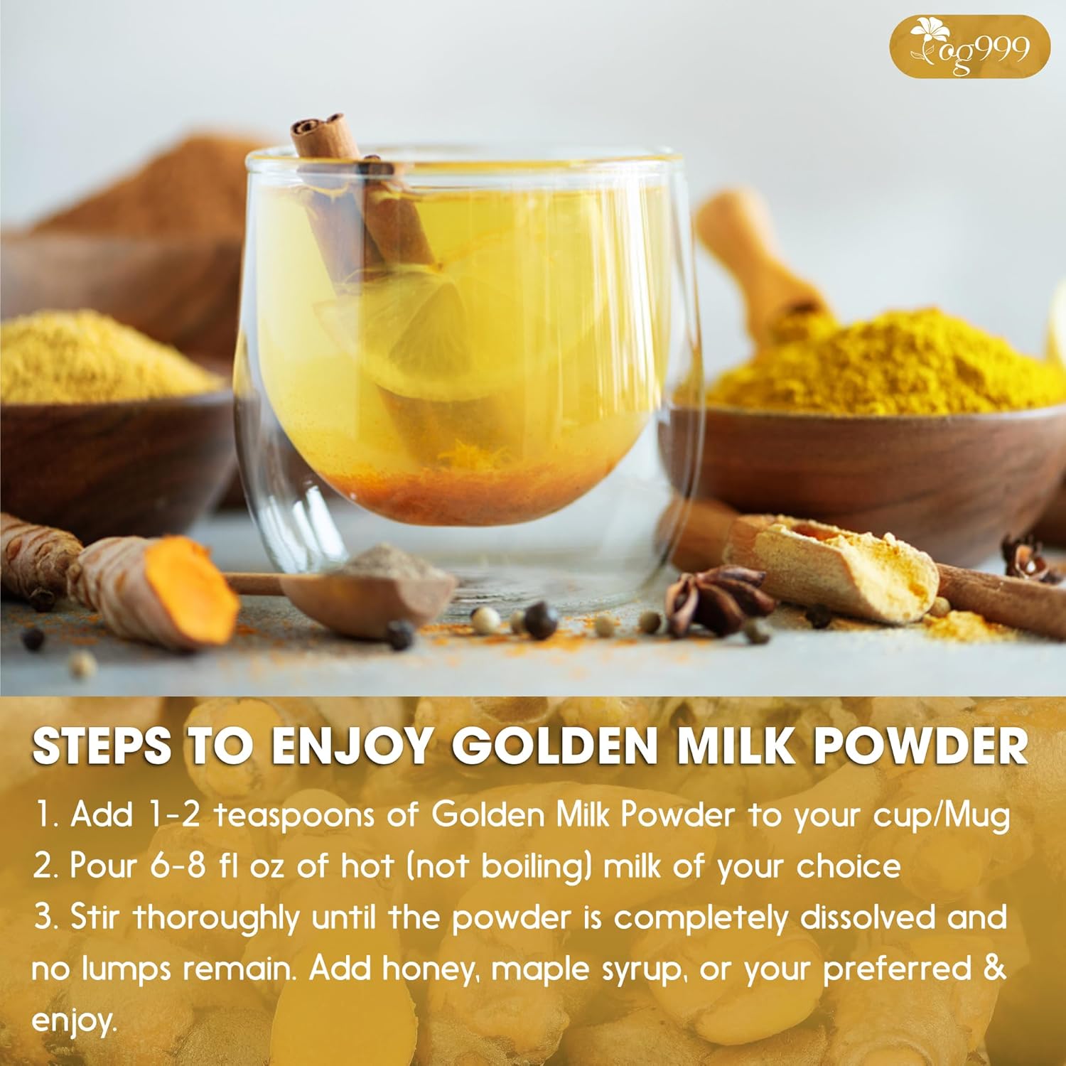 Premium Golden Milk Powder - Turmeric, Cinnamon, Ginger & Black Pepper – Natural Spice Blend for Lattes, Smoothies & Baking