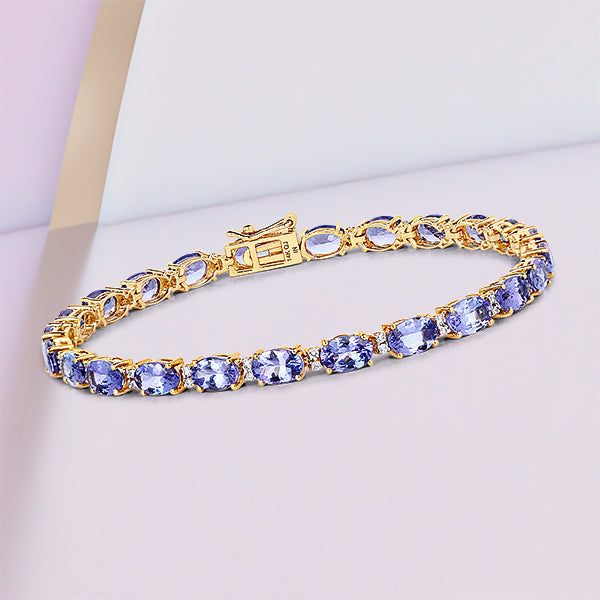 10.87 Carat Genuine Tanzanite and White Diamond 14K Yellow Gold Bracelet by Bids.com