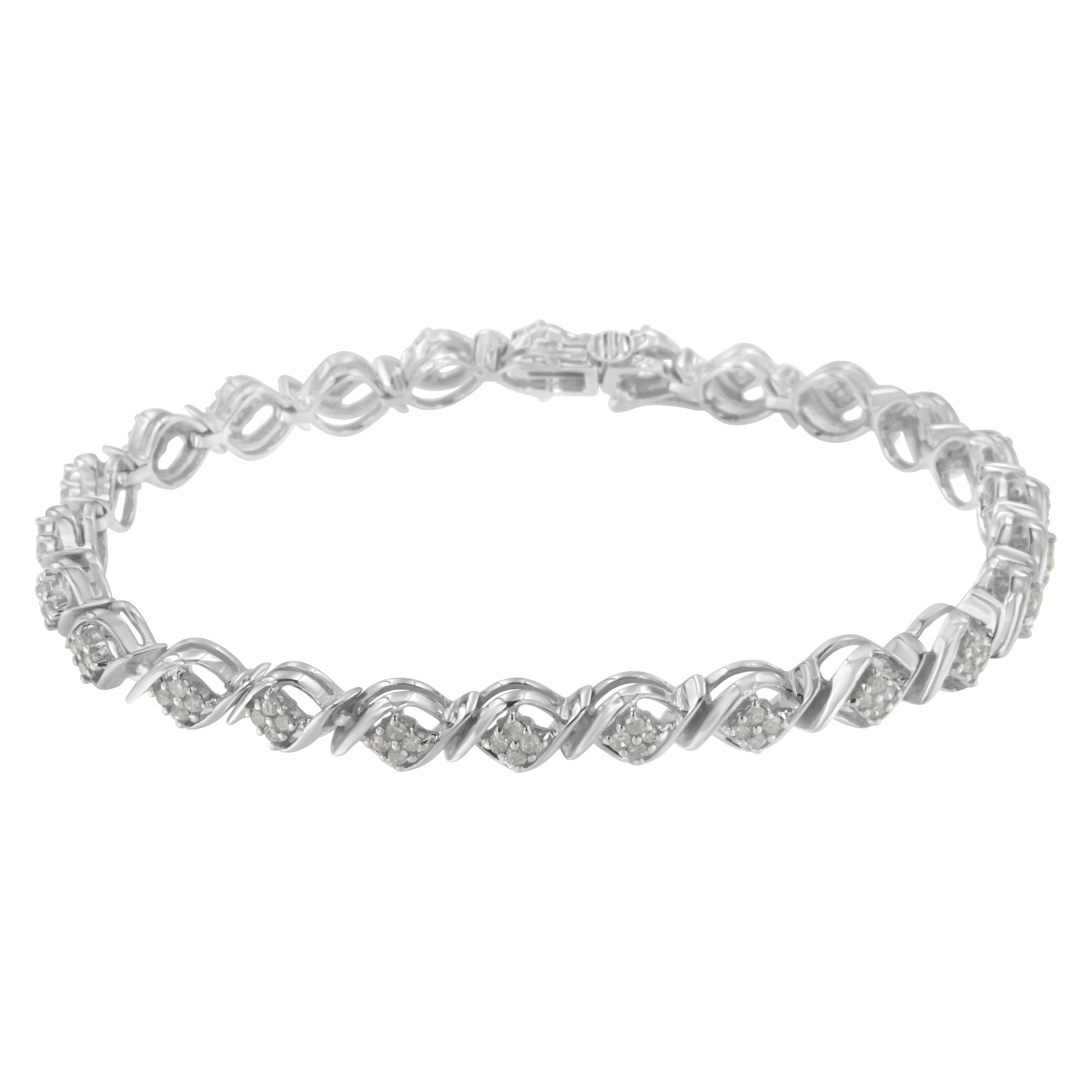 Sterling Silver Diamond Cluster Link Bracelet (1 cttw, I-J Color, I2-I3 Clarity) by Bids.com