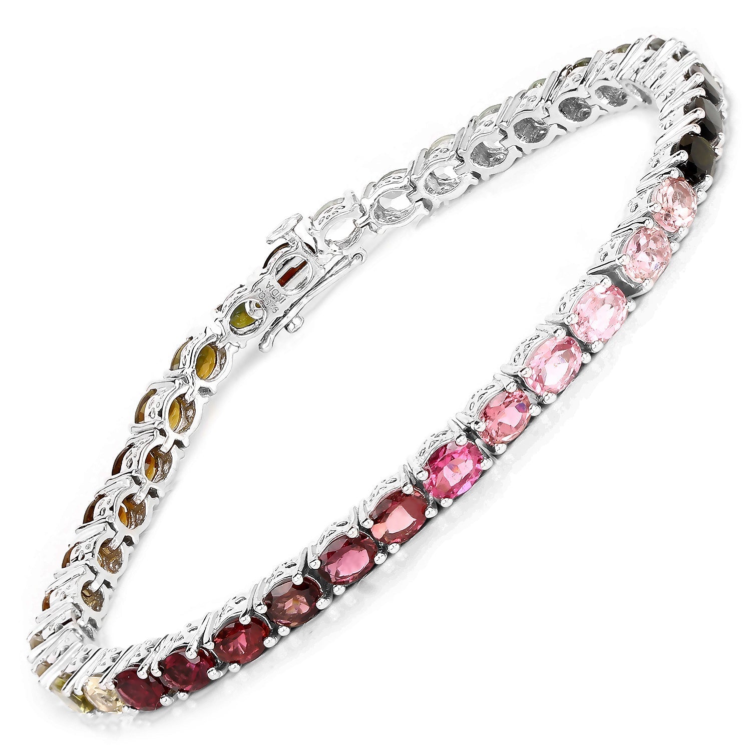 11.16 Carat Genuine Pink Tourmaline, Green Tourmaline and Brown Tourmaline .925 Sterling Silver Bracelet DestGlow