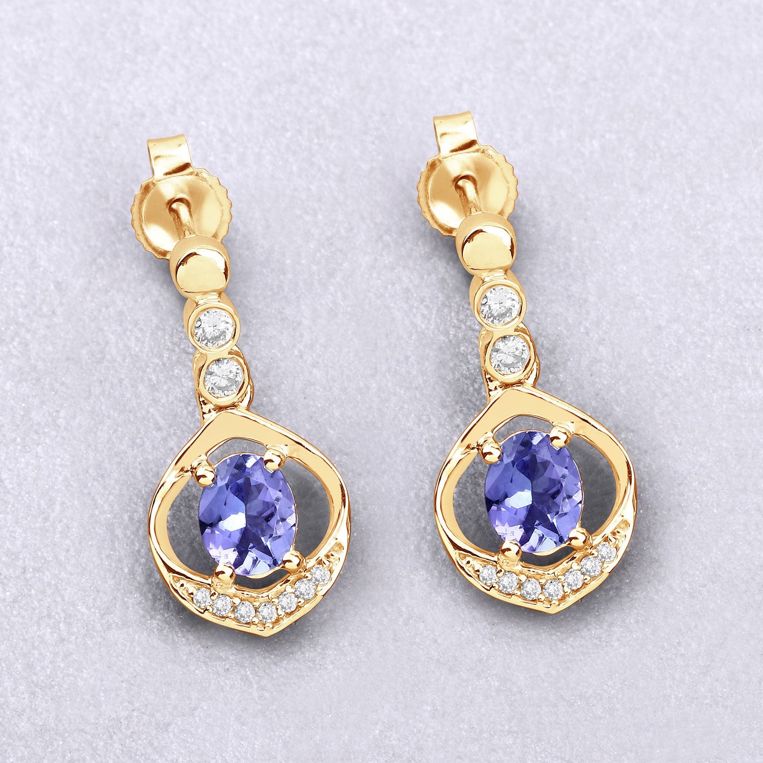 0.76 Carat Genuine Tanzanite and White Diamond 14K Yellow Gold Earrings by Bids.com