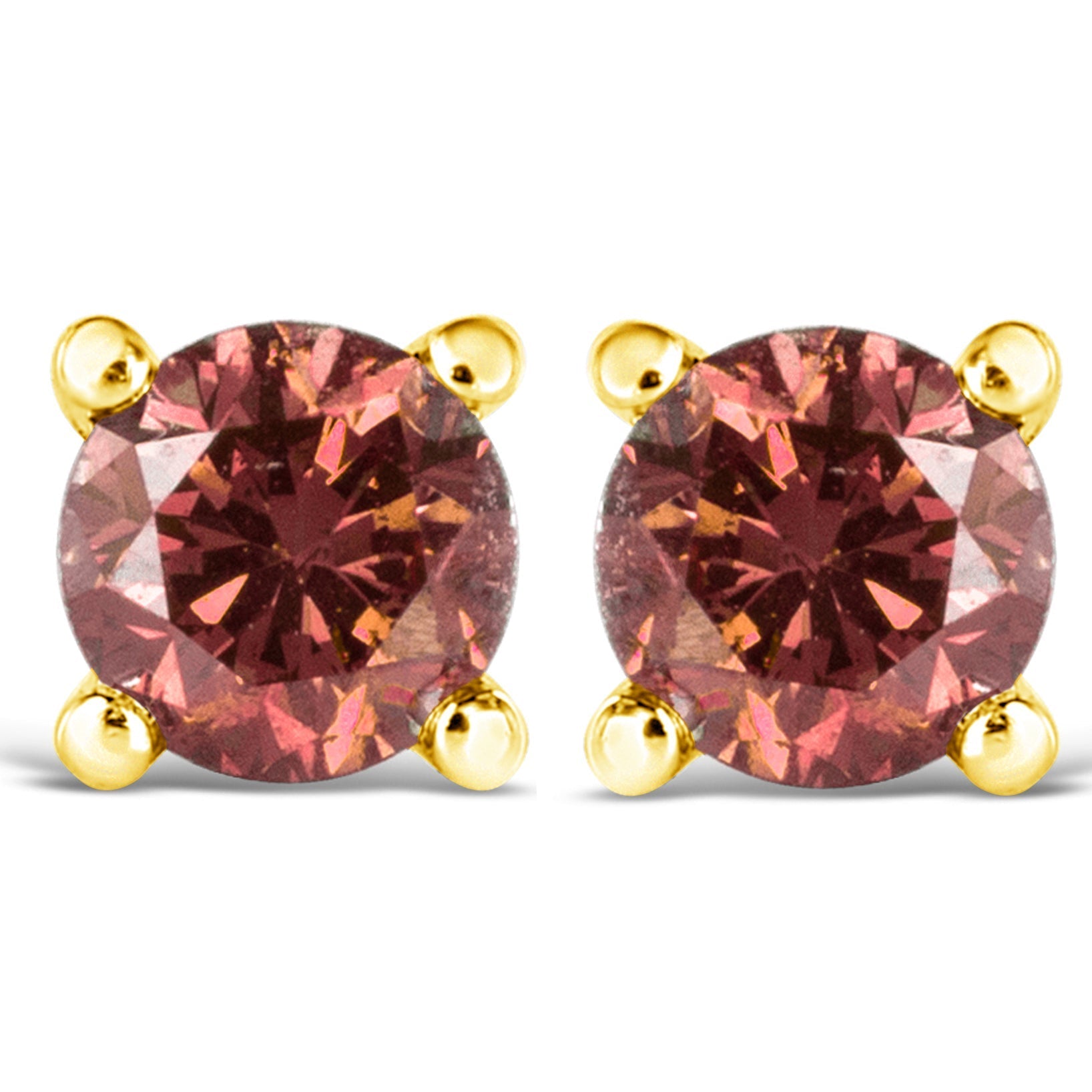 14K Yellow Gold 1.00 Cttw Round Brilliant Cut Lab Grown Pink Diamond 4-Prong Classic Solitaire Earrings (Pink Color, VVS2-VS1 Clarity) DestGlow