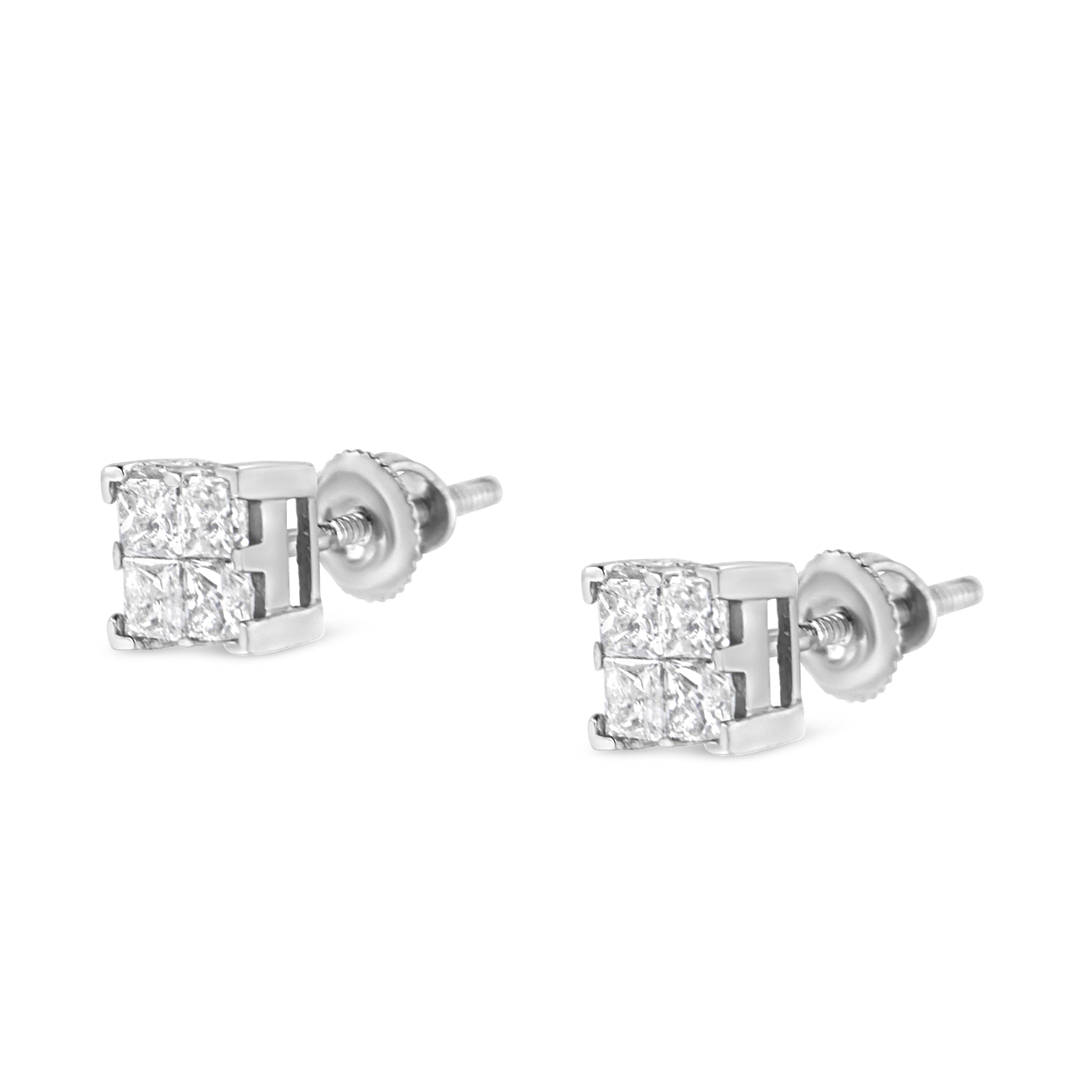 10K White Gold 3/4 Cttw Invisible Set Princess-Cut Diamond Composite Square Stud Earrings (H-I Color, SI2-I1 Clarity) by Bids.com