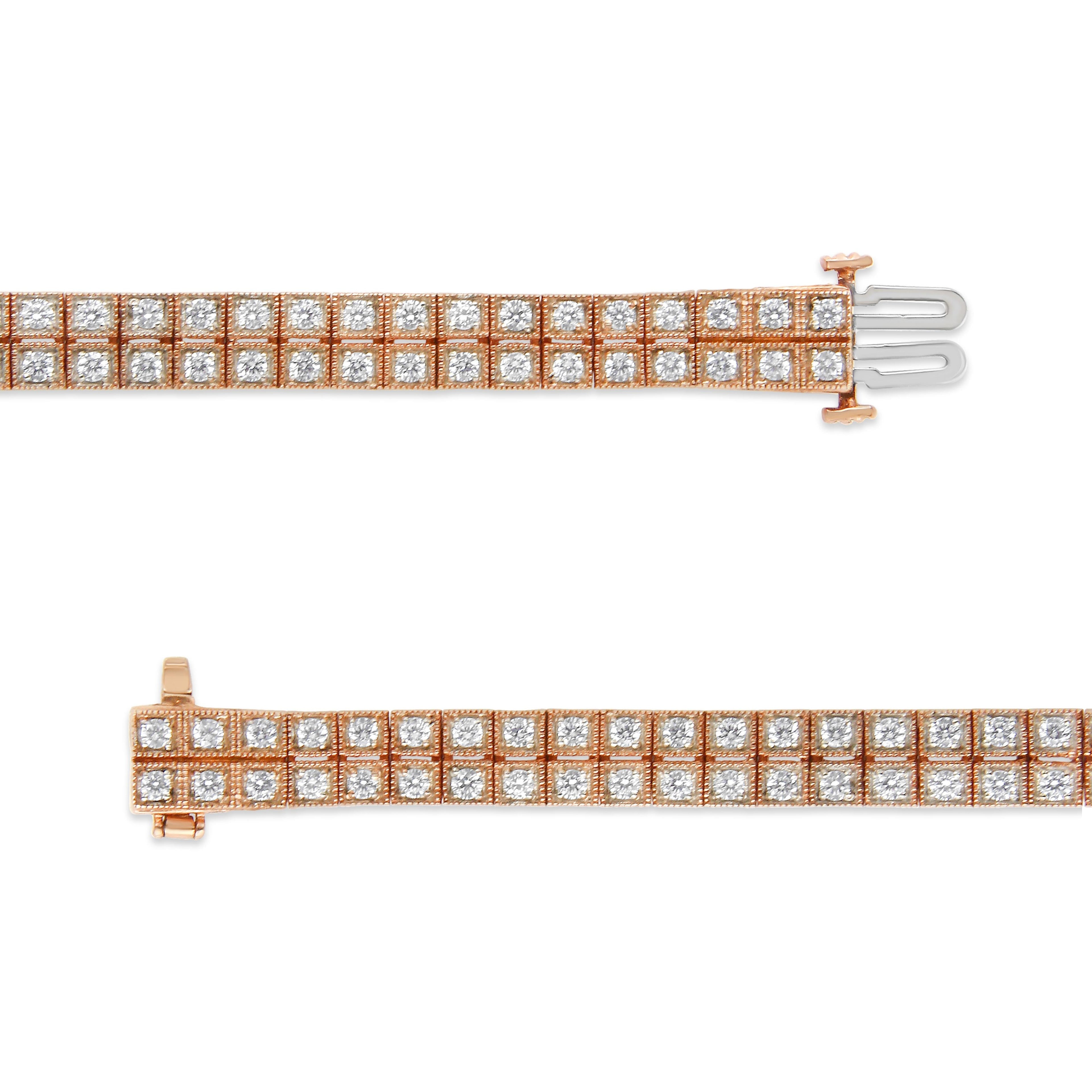 14K Rose Gold 3.0 Cttw Lab Grown Diamond Two Row Milgrain 7" Inch Tennis Bracelet (G-H Color, VS2-SI1 Clarity) DestGlow