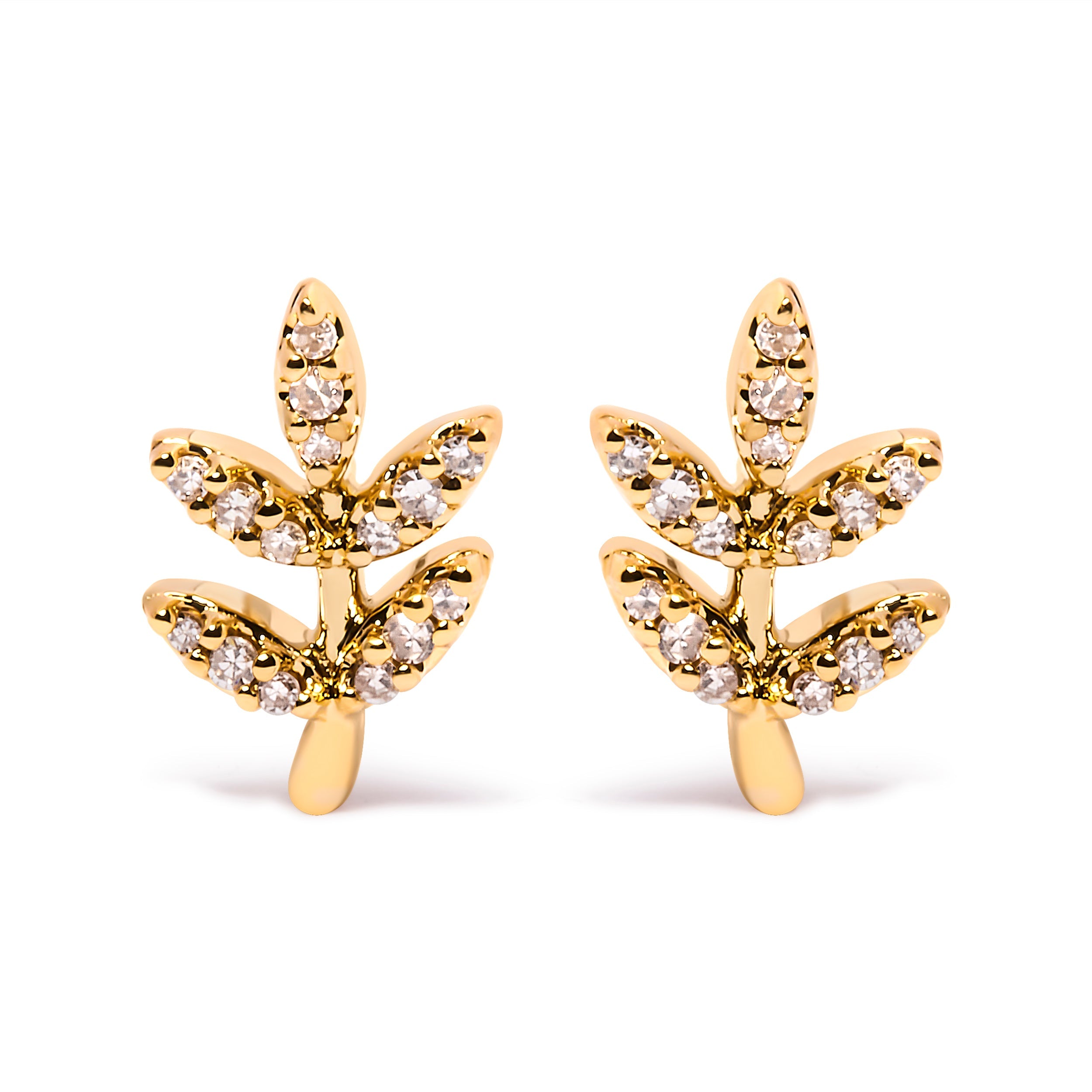 10K Yellow Gold 1/10 Cttw Diamond Accented Leaf and Branch Stud Earrings (H-I Color, I1-I2 Clarity) by Bids.com