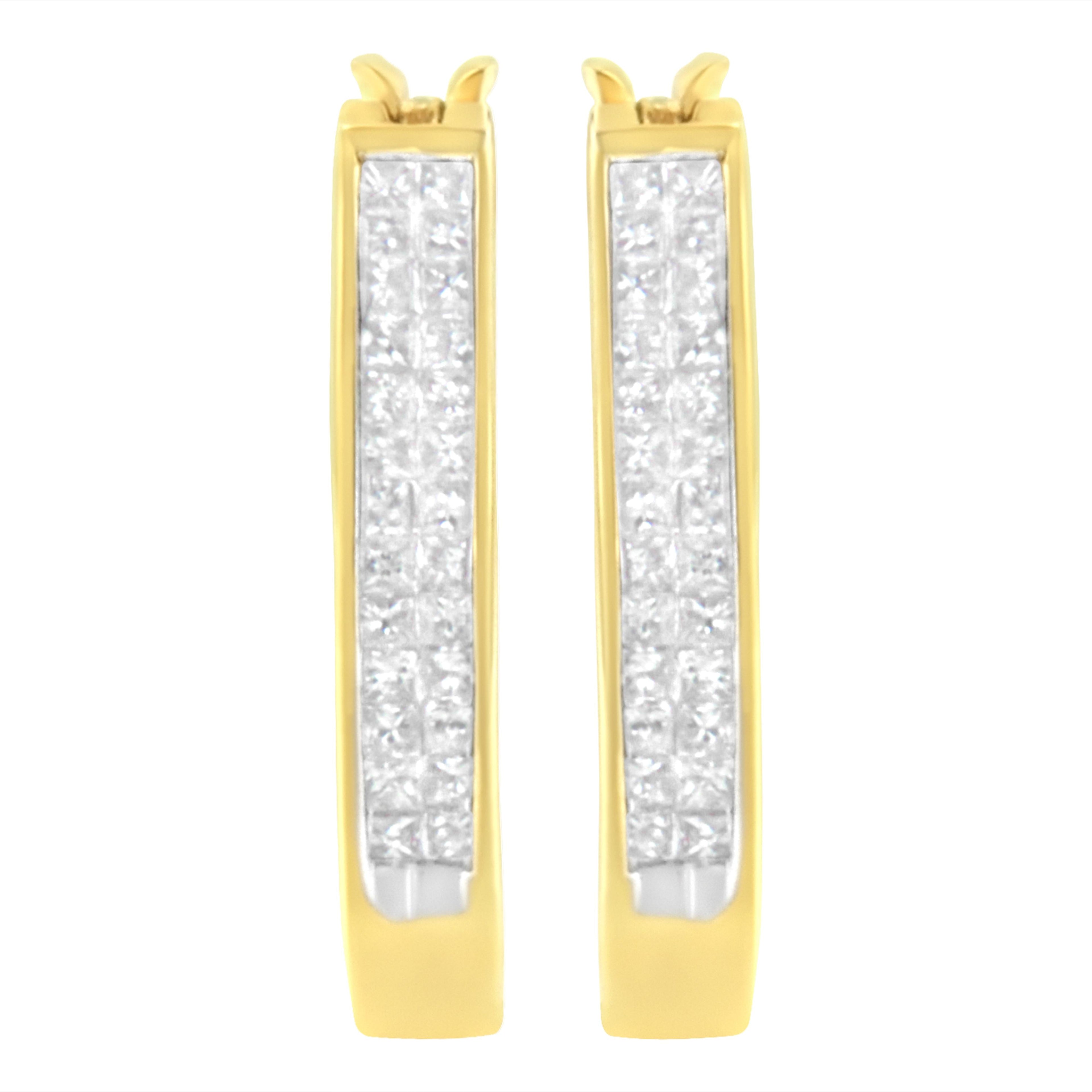 10K Yellow Gold 1/2 Cttw Invisible Set Princess-cut Diamond Hoop Earrings (H-I Color, SI2-I1 Clarity) by Bids.com
