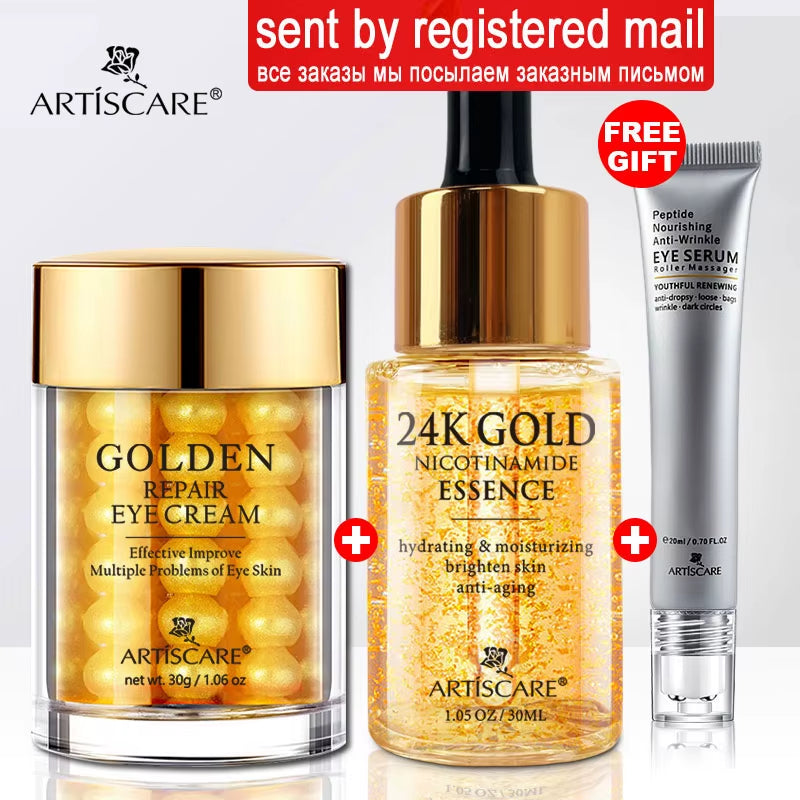 24K Gold Skincare SET Face Cream Moisturizing Serum Dark Circles Essence Korean Skin Care Products by Korean Skin Care