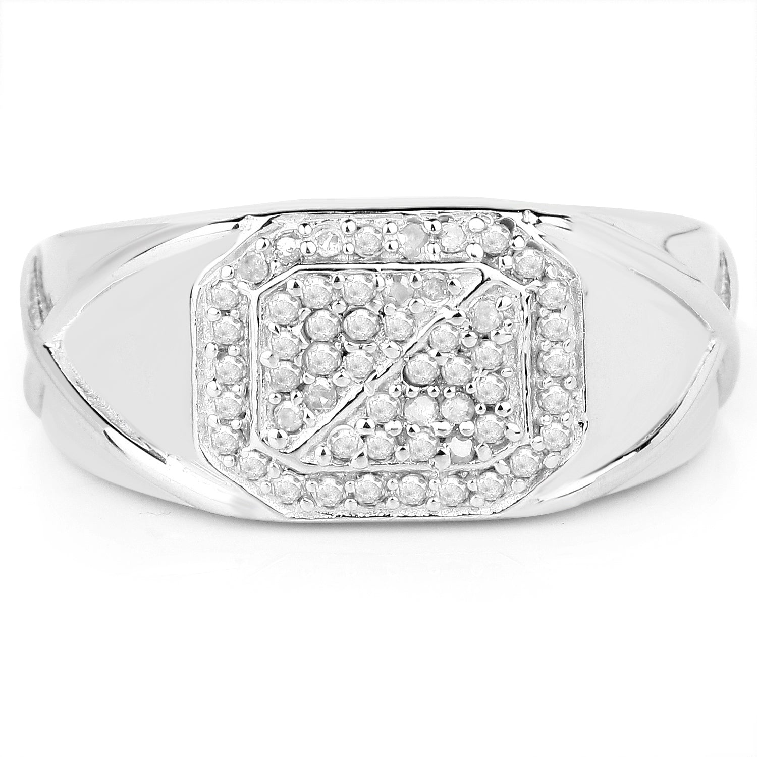14K White Gold Plated 0.24 Carat Genuine White Diamond .925 Sterling Silver Ring by Bids.com