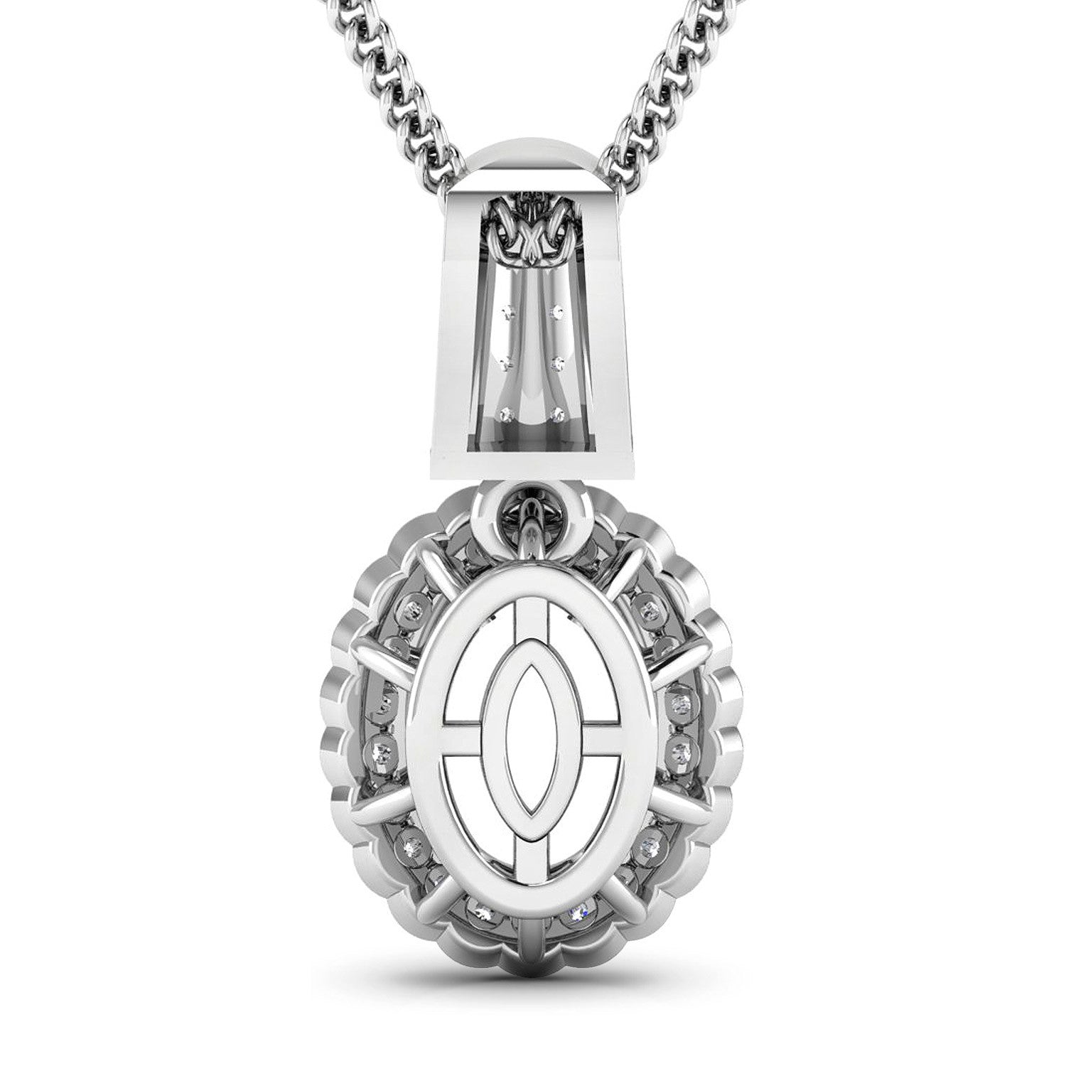 0.22 Carat Genuine White Diamond 14K White Gold Semi Mount Pendant - holds 9x7mm Oval Gemstone by Bids.com