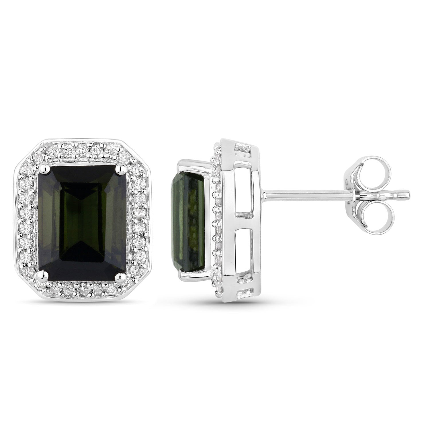 3.57 Carat Genuine Green Tourmaline and White Diamond 14K White Gold Earrings by Bids.com