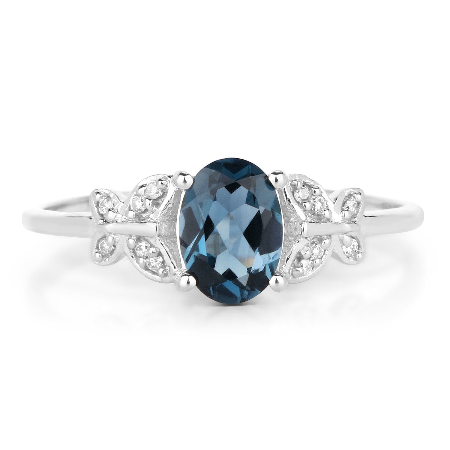0.93 Carat Genuine London Blue Topaz and White Diamond 14K White Gold Ring by Bids.com