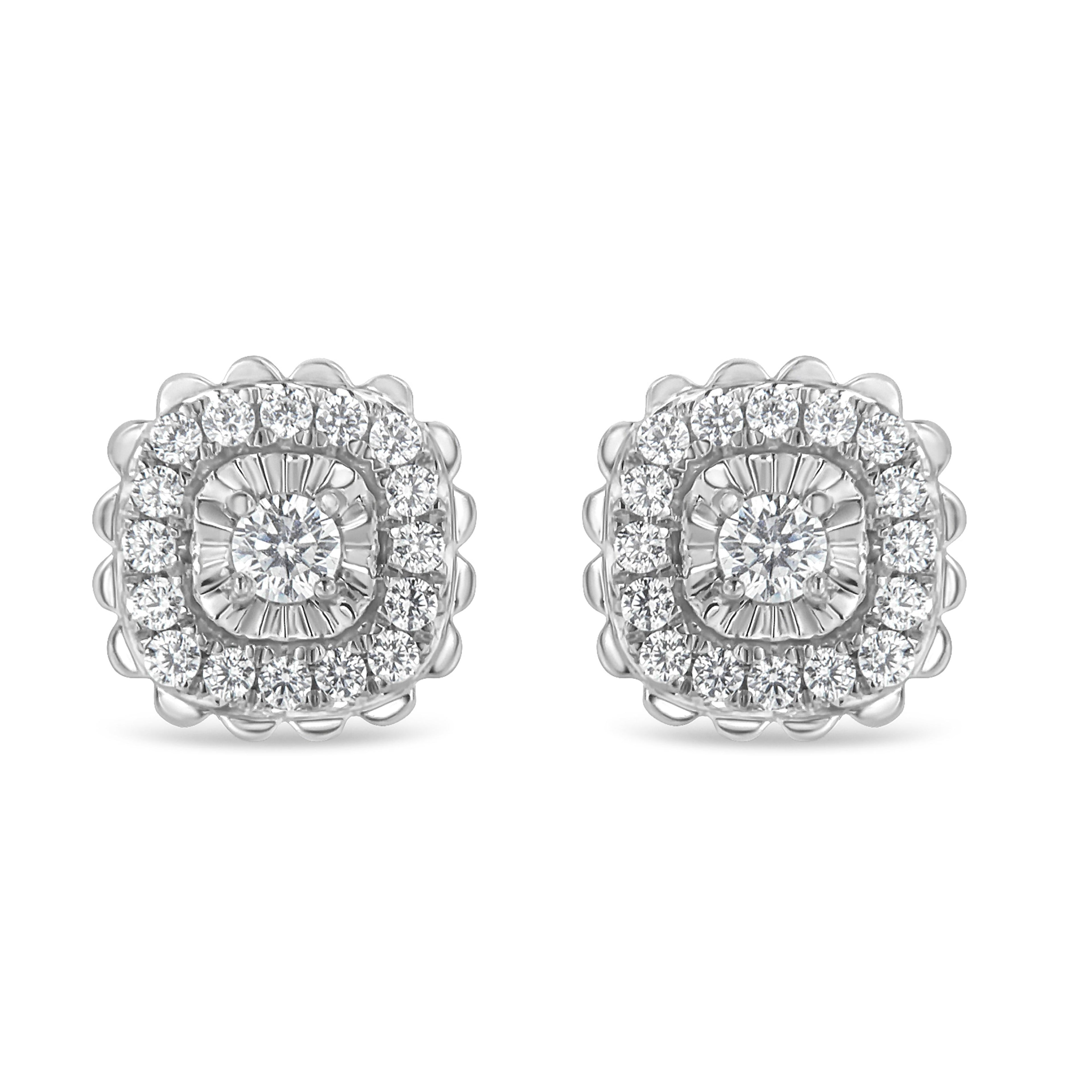.925 Sterling Silver 1/2 Cttw Round-Cut Diamond Halo Cluster Stud Earring (I-J Color, I2-I3 Clarity) by Bids.com