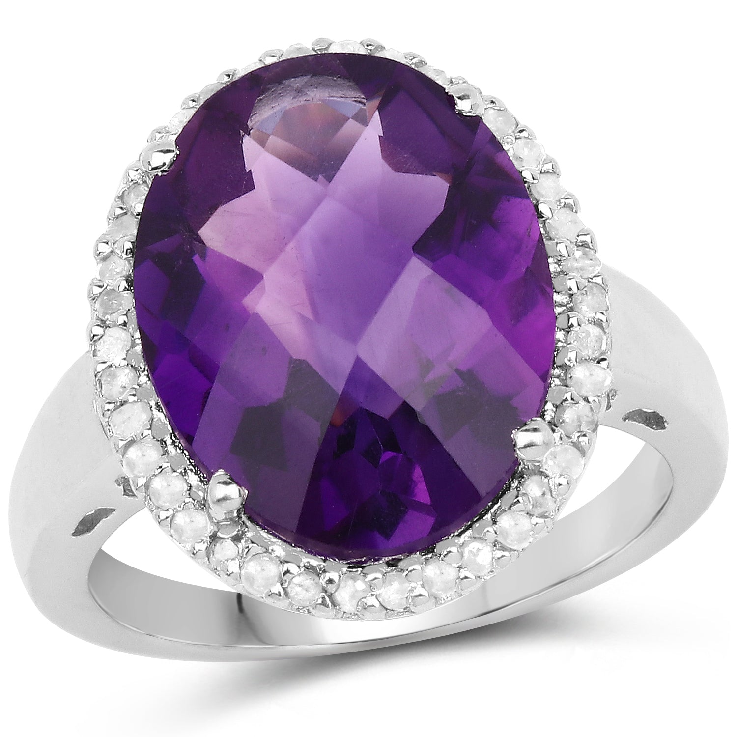7.94 Carat Genuine Amethyst and White Diamond .925 Sterling Silver Ring by Bids.com