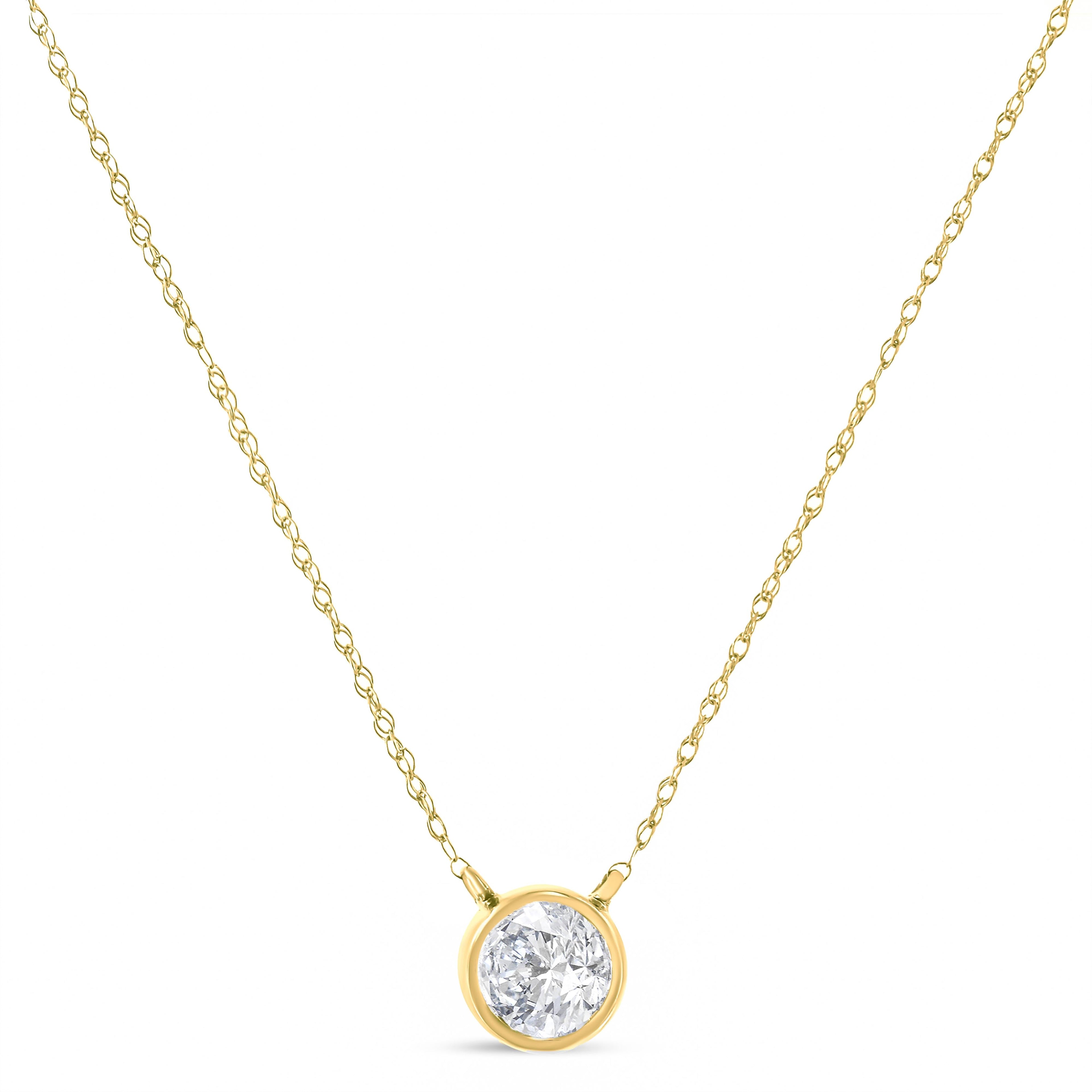 .925 Sterling Silver 1/10 Cttw Round-Cut Diamond Bezel 18" Pendant Necklace (J-K Color, I1-I2 Clarity) by Bids.com