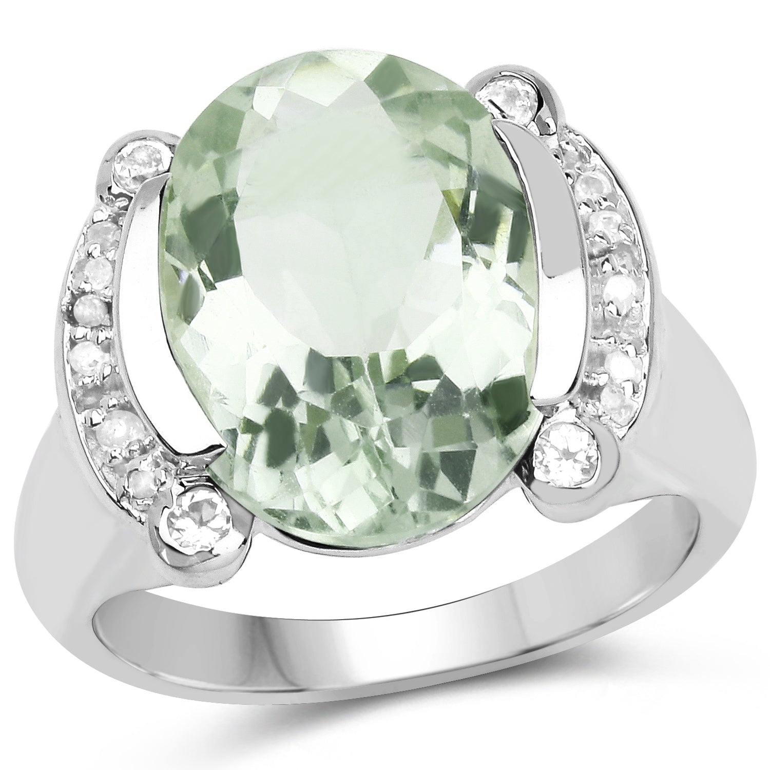 8.12 Carat Genuine Green Amethyst, White Topaz & White Diamond .925 Sterling Silver Ring by Bids.com