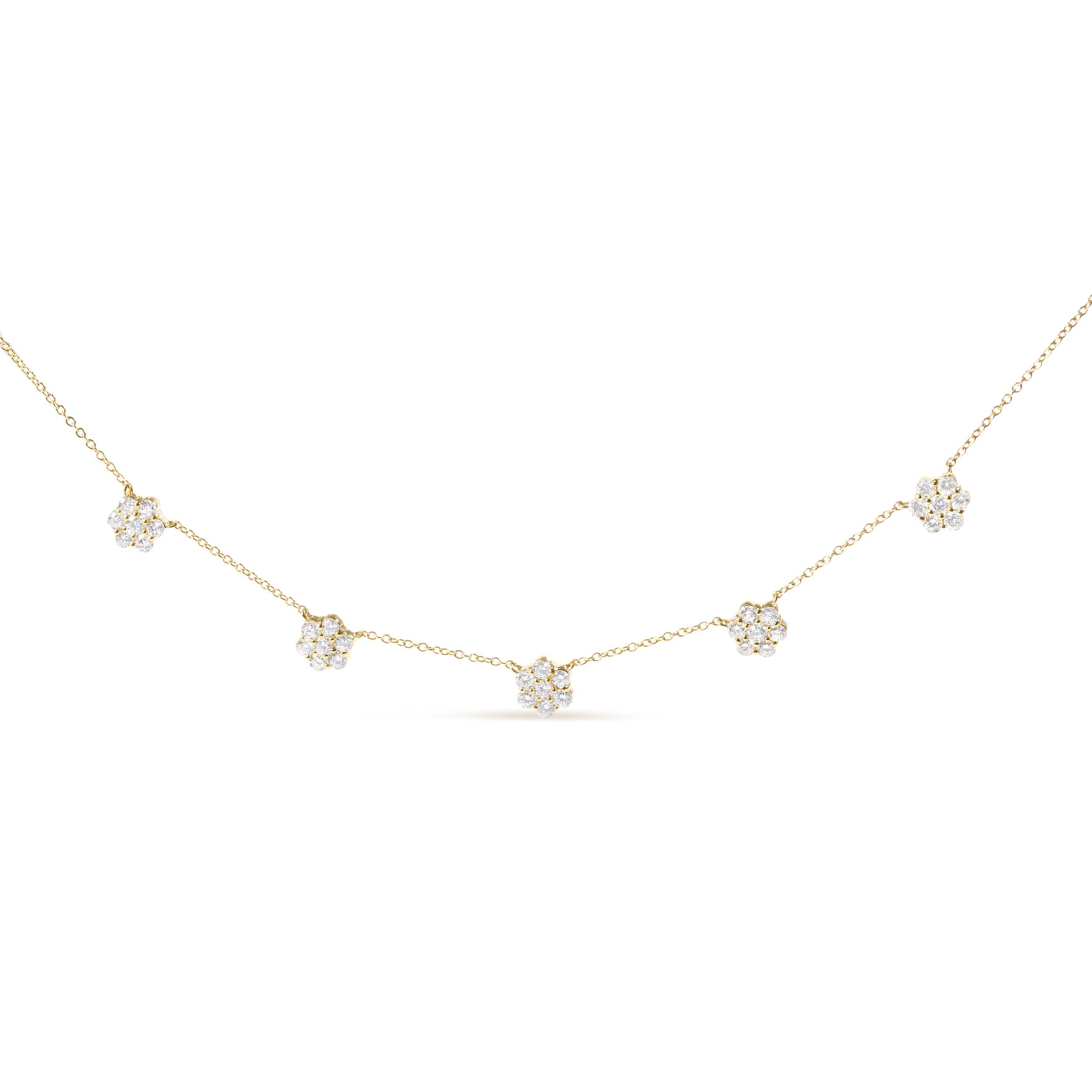 14K Yellow Gold 2.00 Cttw Diamond Cluster 18" Station Necklace (I-J Color, I1-I2 Clarity) DestGlow