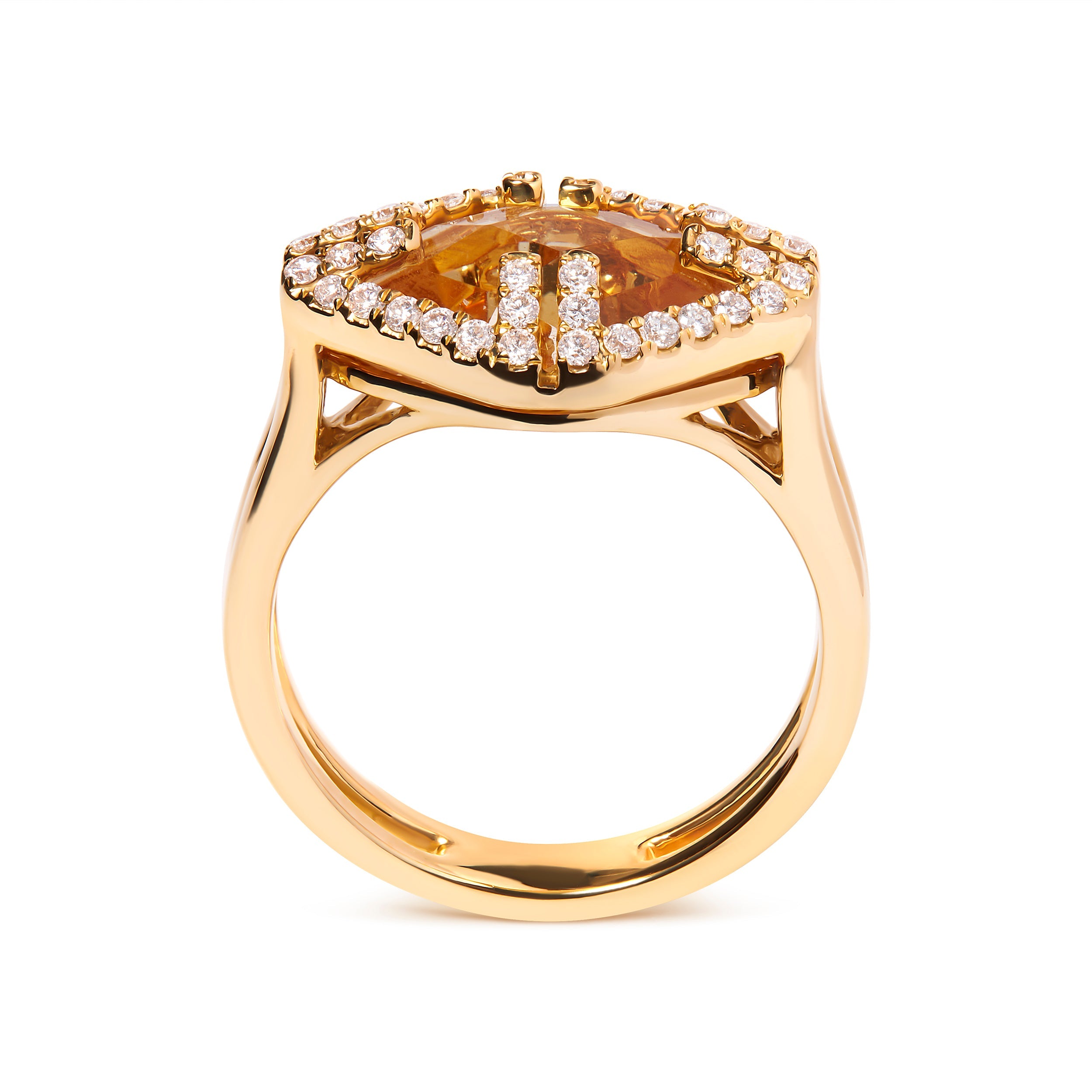 14K Yellow Gold Marquise-Cut Yellow Citrine and 1/3 Cttw Diamond Halo Cocktail Ring (G-H Color, SI1-SI2 Clarity) - Size 7 by Bids.com