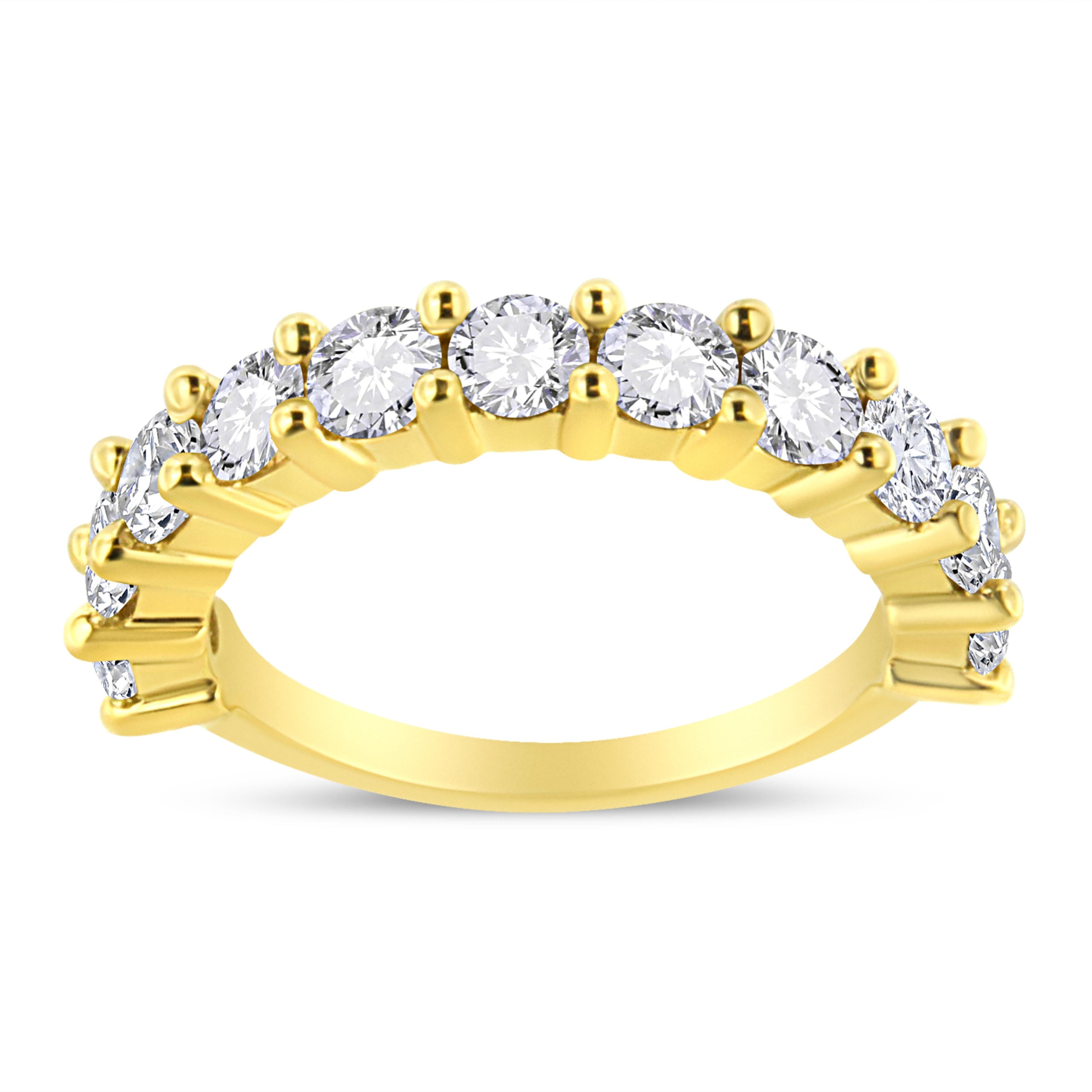 14K Yellow Gold Plated .925 Sterling Silver 2.00 Cttw Shared Prong Set Round-Diamond 11 Stone Band Ring (J-K Color, I1-I2 Clarity) - Size 7 by Bids.com