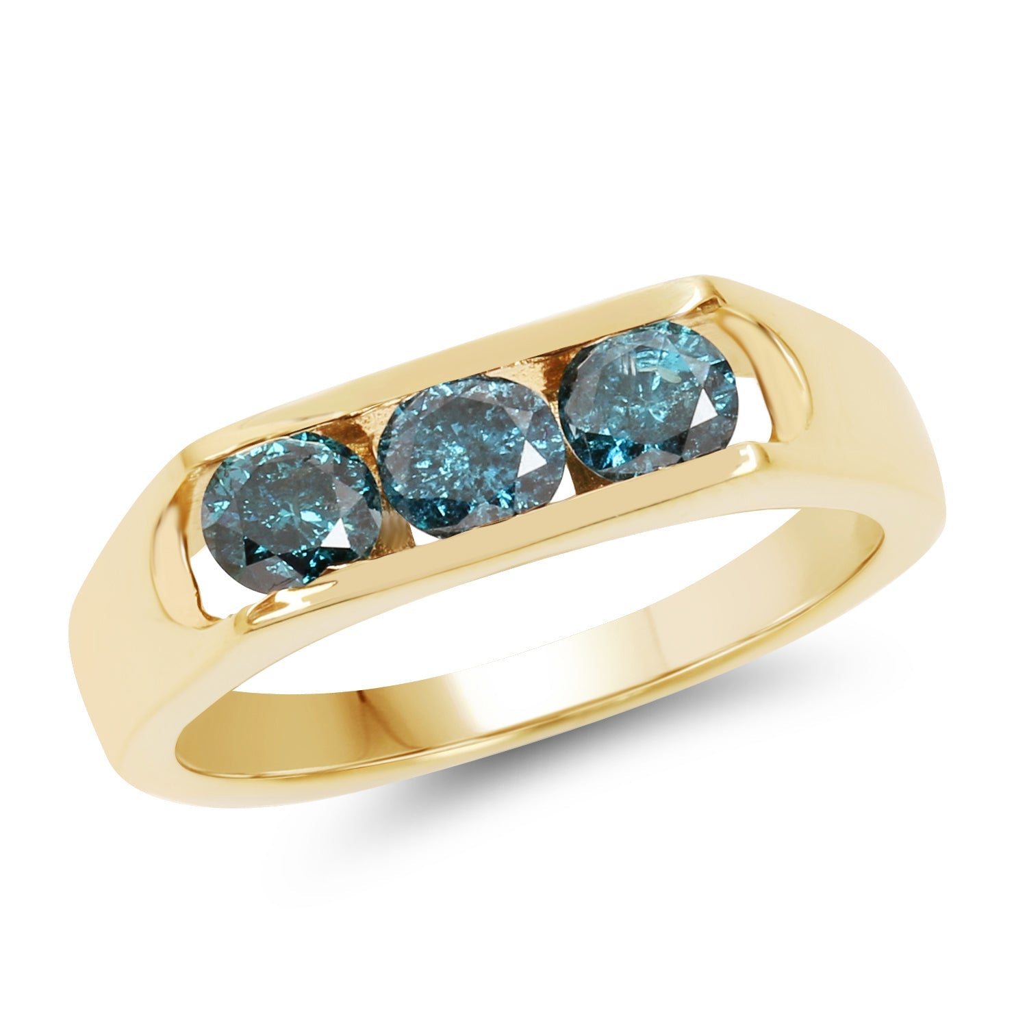 14K Yellow Gold Plated 0.90 Carat Genuine Blue Diamond .925 Sterling Silver Ring by Bids.com