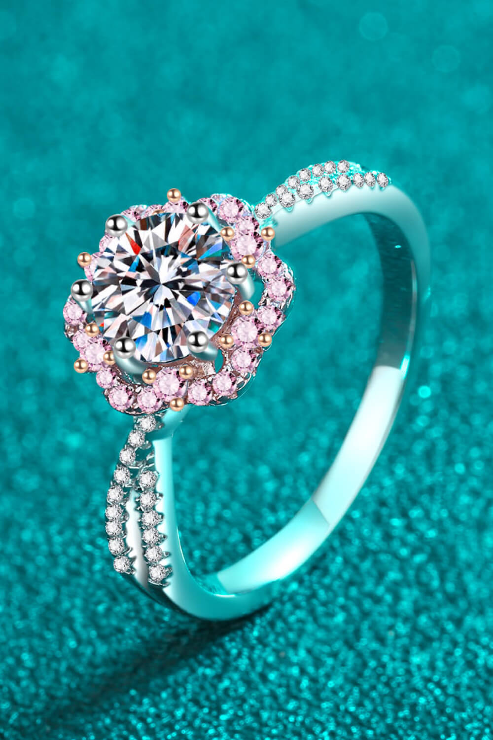 1 Carat Pink Brilliant Round Cut Sparkala™ Flower-Shaped Crisscross 925 sterling silver Ring by Sparkala