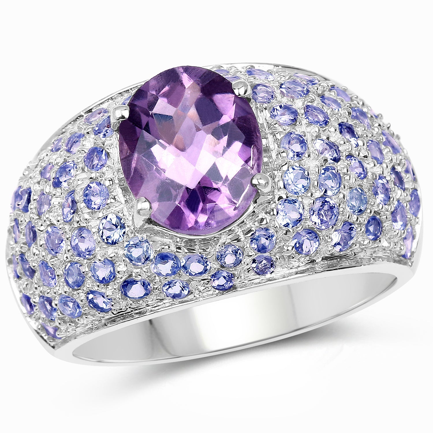 4.21 Carat Genuine Amethyst and Tanzanite .925 Sterling Silver Ring by Bids.com