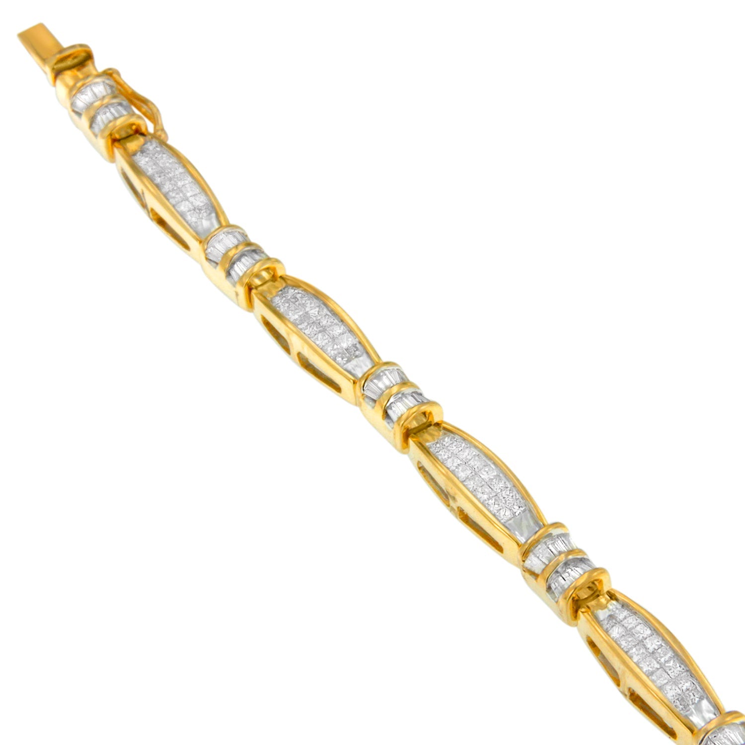 14K Yellow Gold Princess and Baguette Cut Diamond Beaded Bracelet (3.00 cttw, H-I Color, SI1-SI2 Clarity) by Bids.com