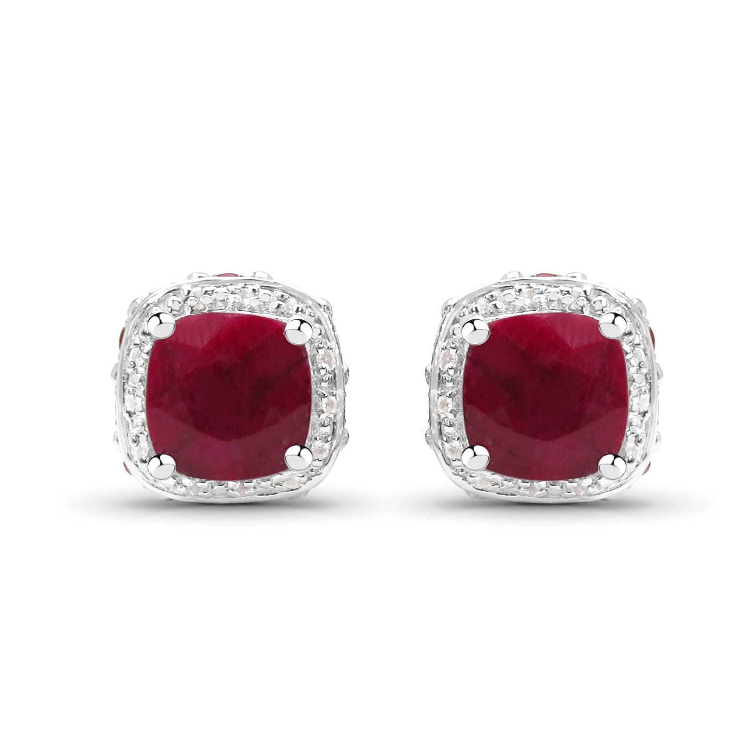 6.12 Carat Dyed Ruby, Ruby and White Topaz .925 Sterling Silver Earrings by Bids.com