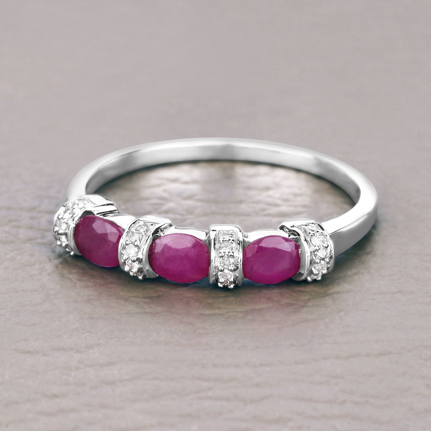0.73 Carat Genuine Ruby and White Diamond 14K White Gold Ring DestGlow