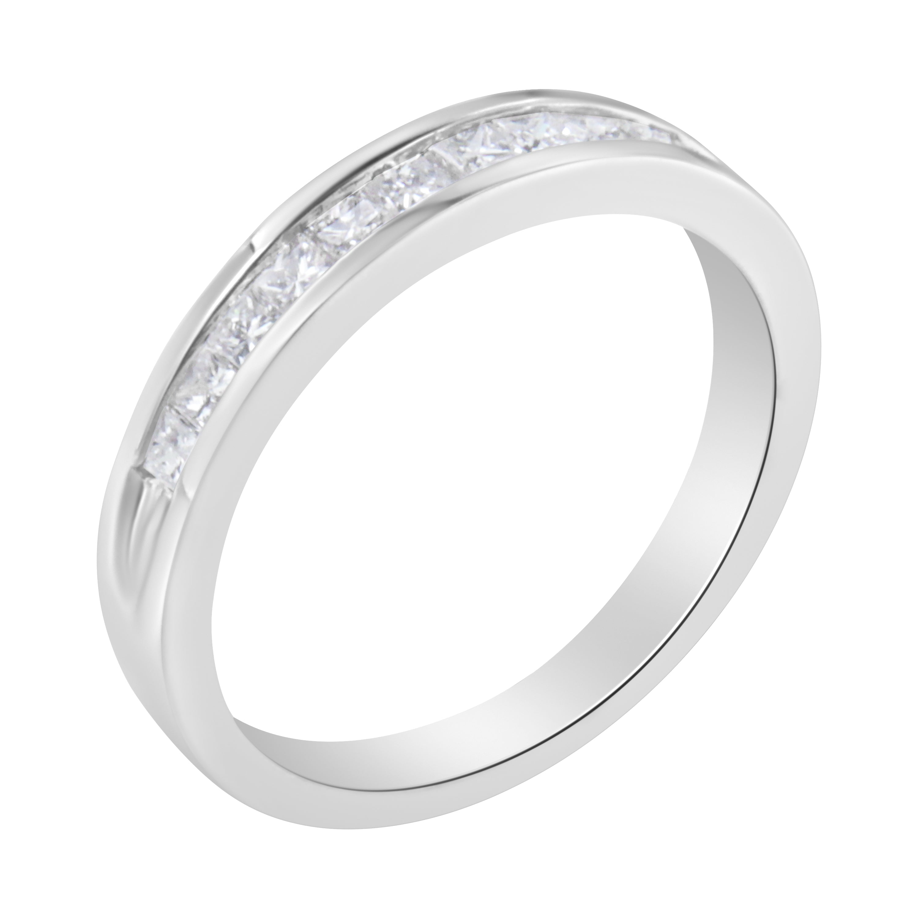 IGI Certified 1/2 Cttw Princess Cut Diamond 18K White Gold Channel Set Half Eternity Style Wedding Band Ring (H-I Color, SI2-I1 Clarity) - Size 4-1/2 by Bids.com