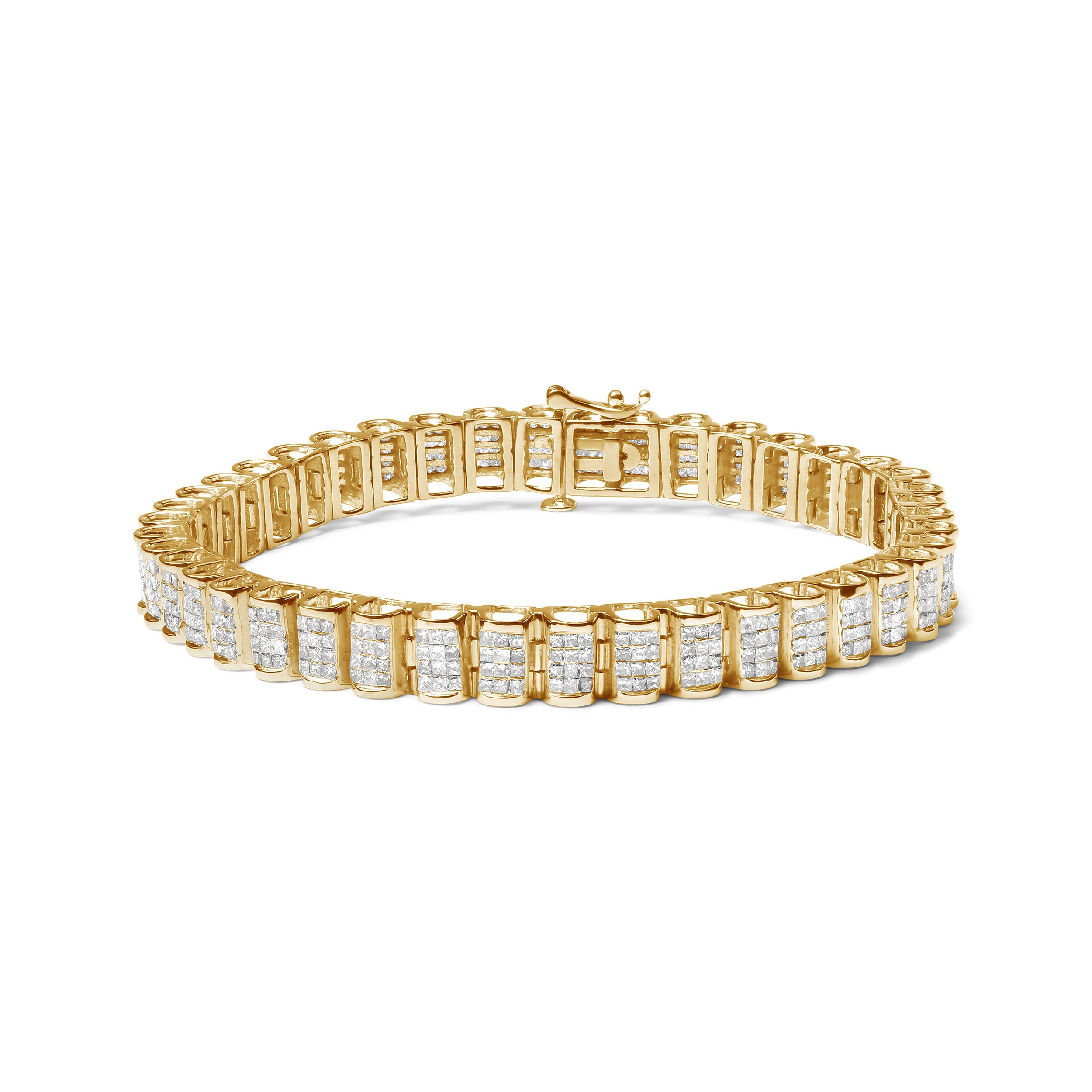 14K Yellow Gold 5.0 Cttw Invisible Set Princess-cut Diamond Buckle Link Tennis Bracelet (H-I Color, SI2-I1 Clarity) - Size 7.25" by Bids.com