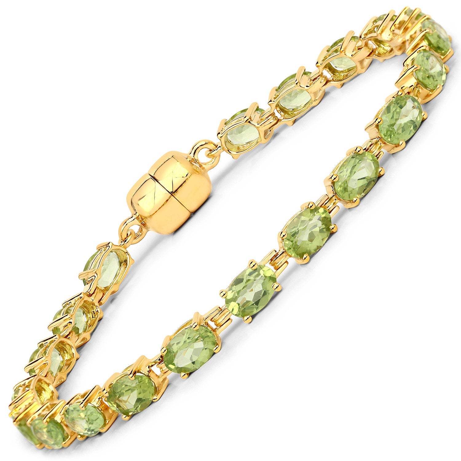 18K Yellow Gold Plated 9.03 Carat Genuine Peridot .925 Sterling Silver Bracelet DestGlow