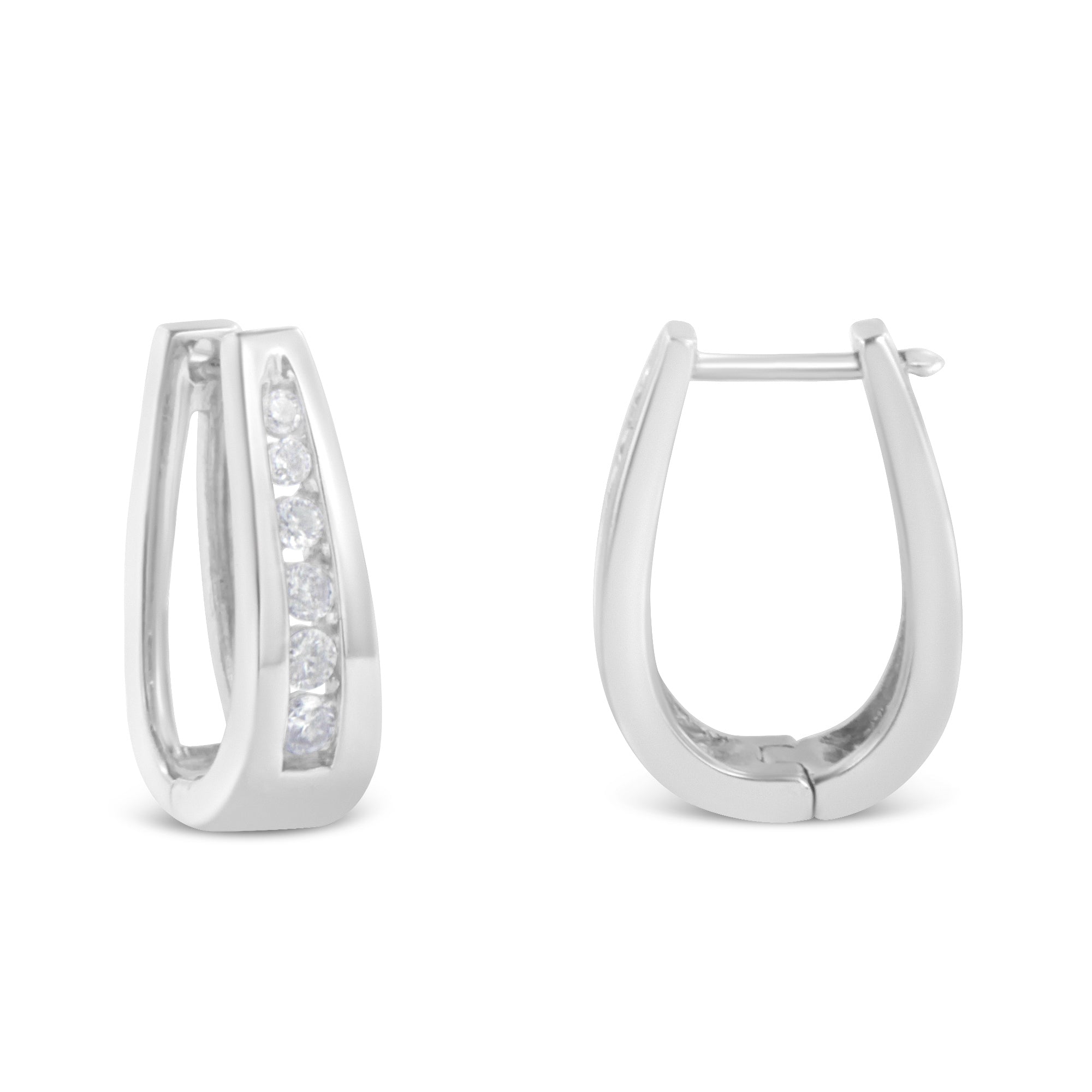 14k White Gold 1/4 Cttw Channel-Set Brilliant Round-Cut Diamond Hoop Earrings (I-J Color, I2-I3 Clarity) by Bids.com