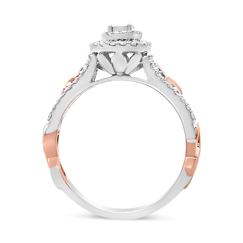 14K Rose Gold Plated .925 Sterling Silver 3/8 Cttw Round Diamond Double Frame Cross-Over Split Shank Engagement Ring (I-J Color, I2-I3 Clarity) - Size 7 by Bids.com