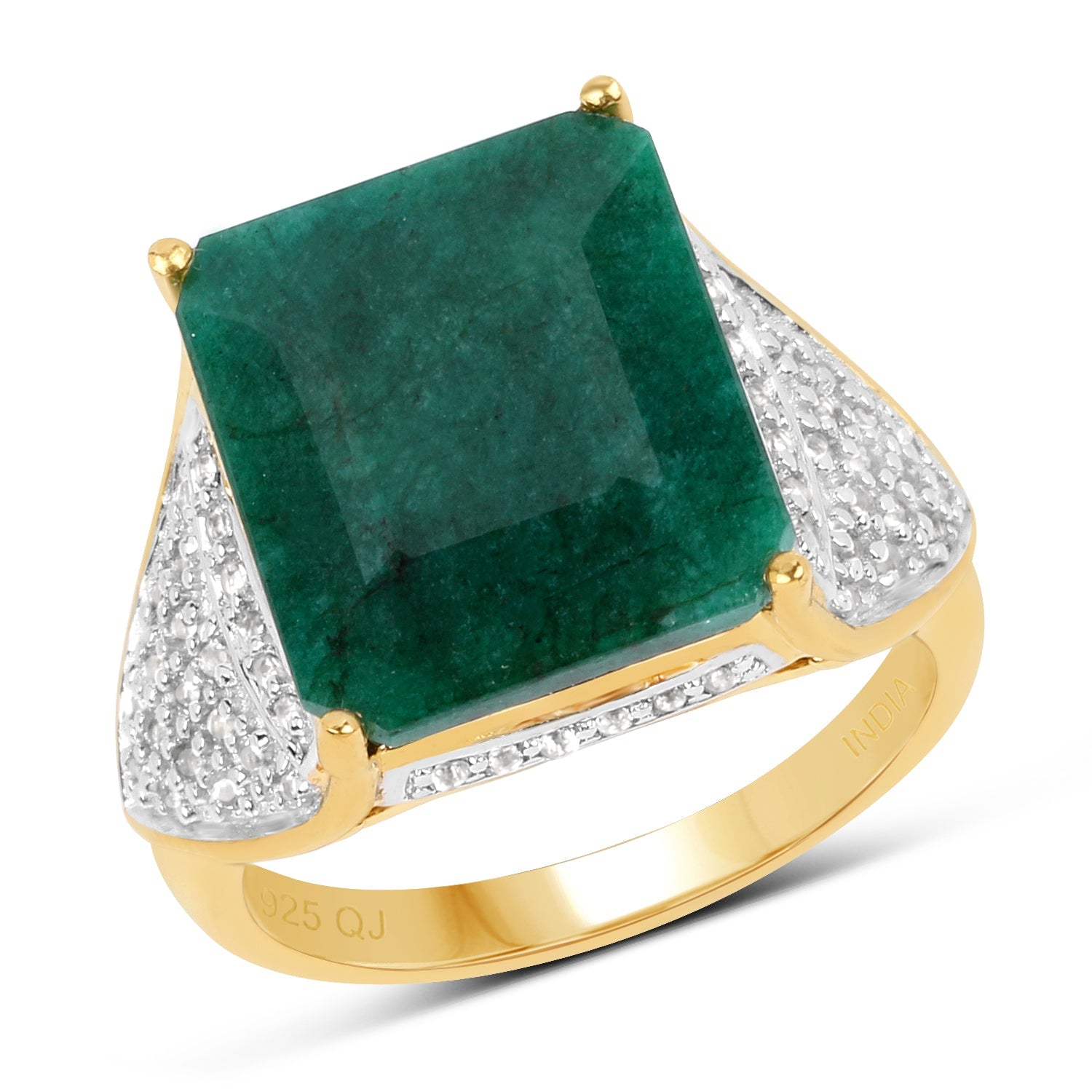 8.70 Carat Dyed Emerald and White Topaz .925 Sterling Silver Ring by Bids.com