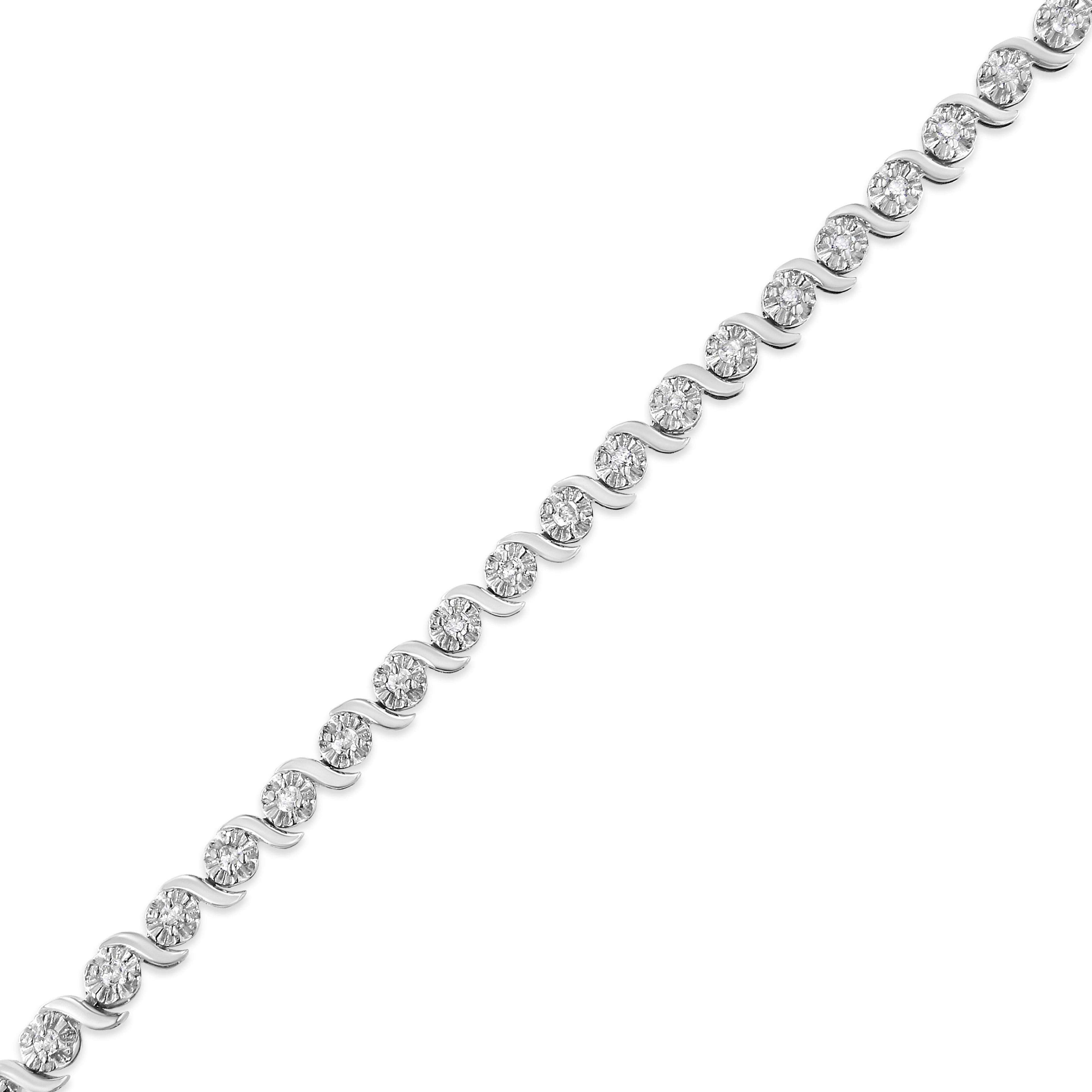 .925 Sterling Silver 1.0 Cttw Diamond Spiral Wave Curved-Link 7" Tennis Bracelet (I-J Color, I3 Clarity) by Bids.com