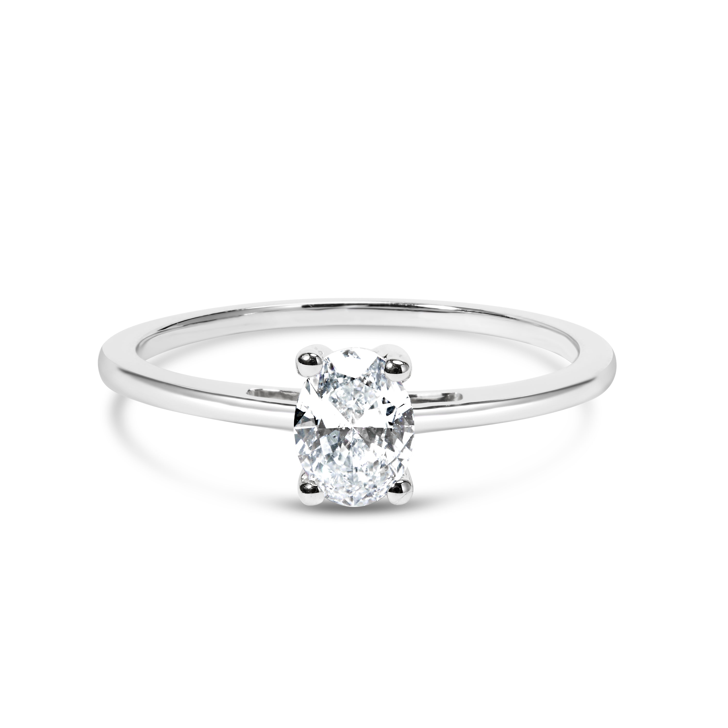 14K White Gold 1/2 Cttw Oval Lab Grown Diamond 4 Prong Solitaire Engagement Ring (F-G Color, VS2-SI1 Clarity) - Size 7 DestGlow