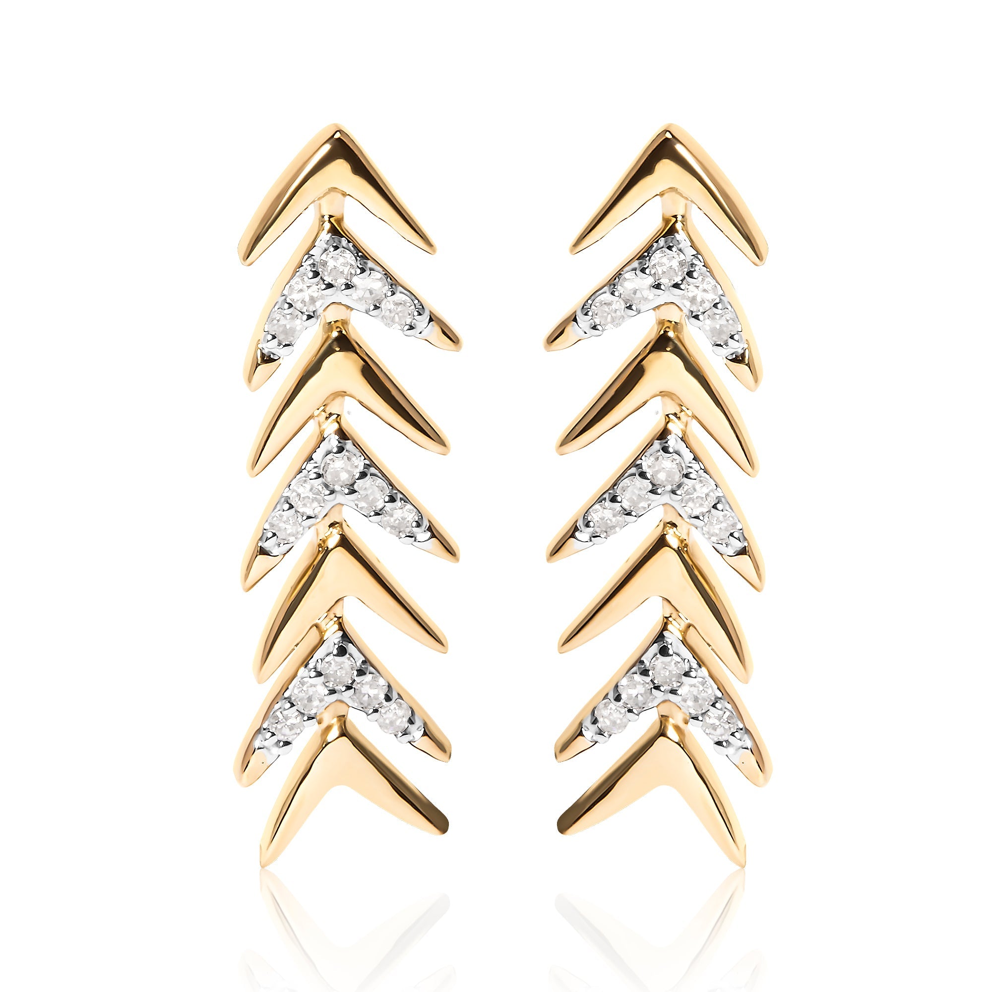 18K Yellow Gold Plated .925 Sterling Silver 1/5 Cttw Diamond Chevron Arrow Stud Earring (I-J Color, I2-I3 Clarity) by Bids.com