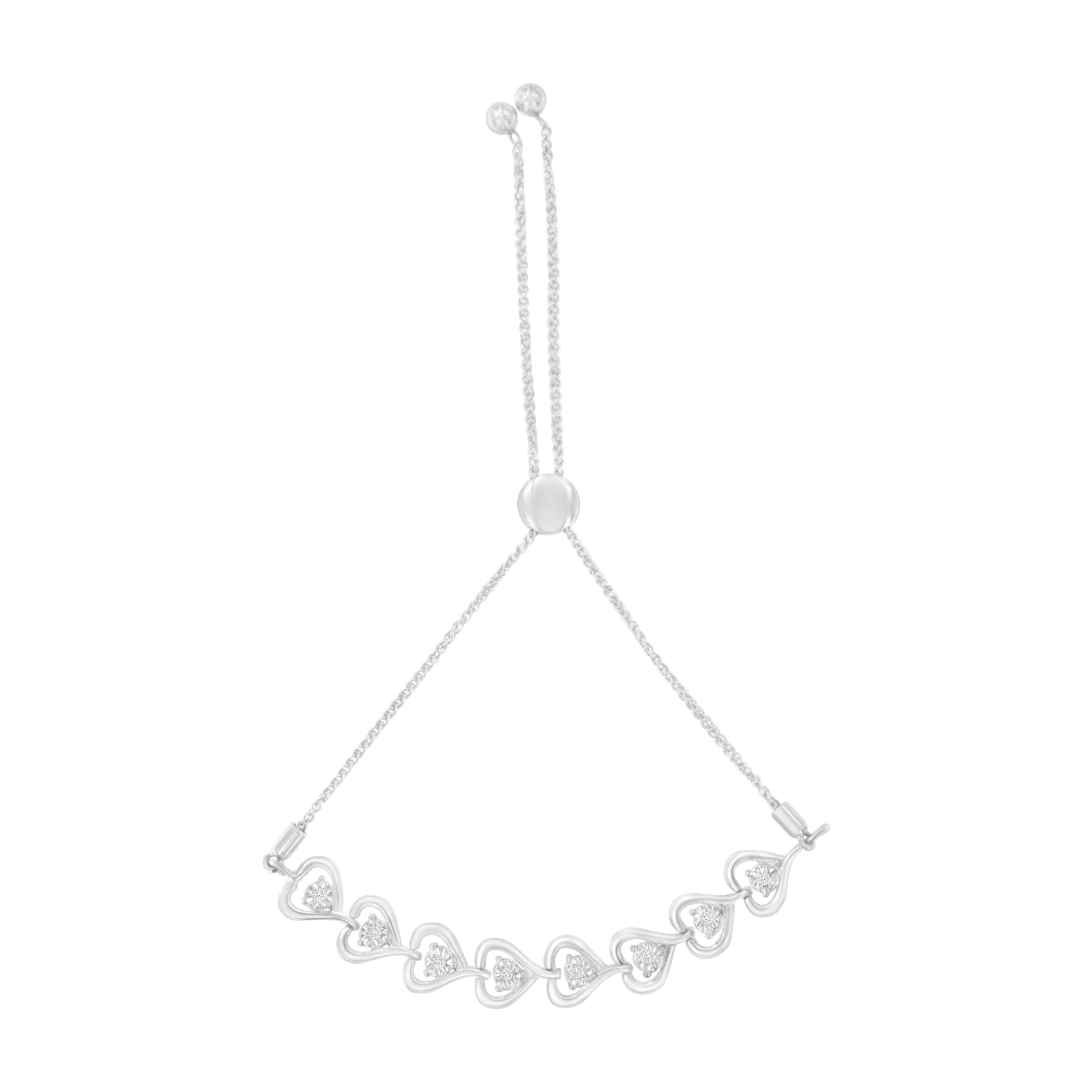 Sterling Silver Diamond Woven Heart Bolo Bracelet (0.1 cttw, H-I Color, I2-I3 Clarity) by Bids.com