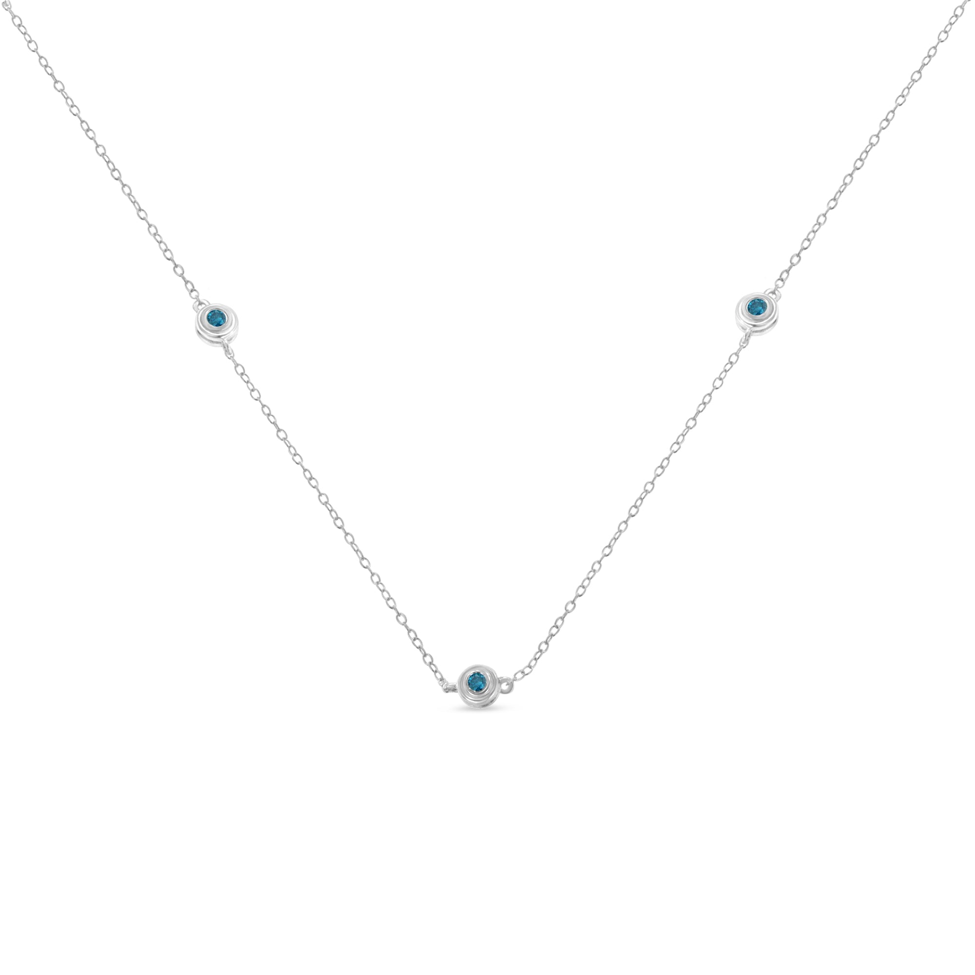 Sterling Silver Treated Blue Color Diamond Station Necklace (1/2 cttw, Blue Color, I2-I3 Clarity) by Bids.com