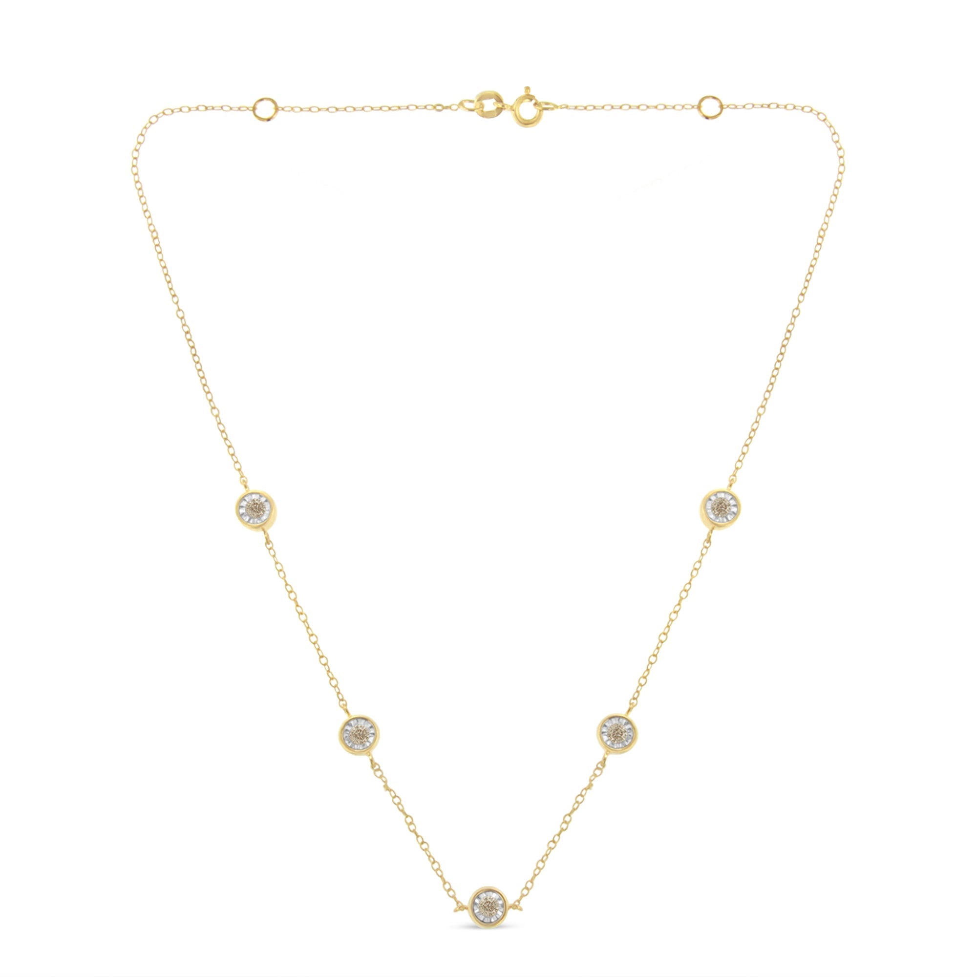 Yellow Color Plated Sterling Silver Diamond Station Necklace (1/2 cttw, K-L Color, I2-I3 Clarity)