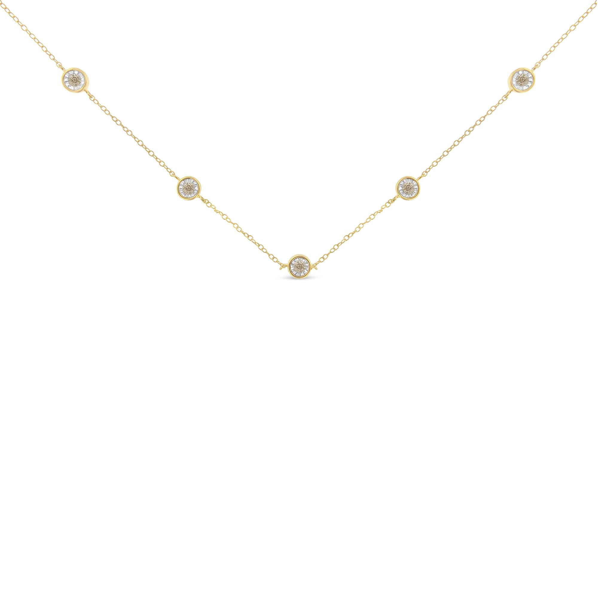 Yellow Color Plated Sterling Silver Diamond Station Necklace (1/2 cttw, K-L Color, I2-I3 Clarity)